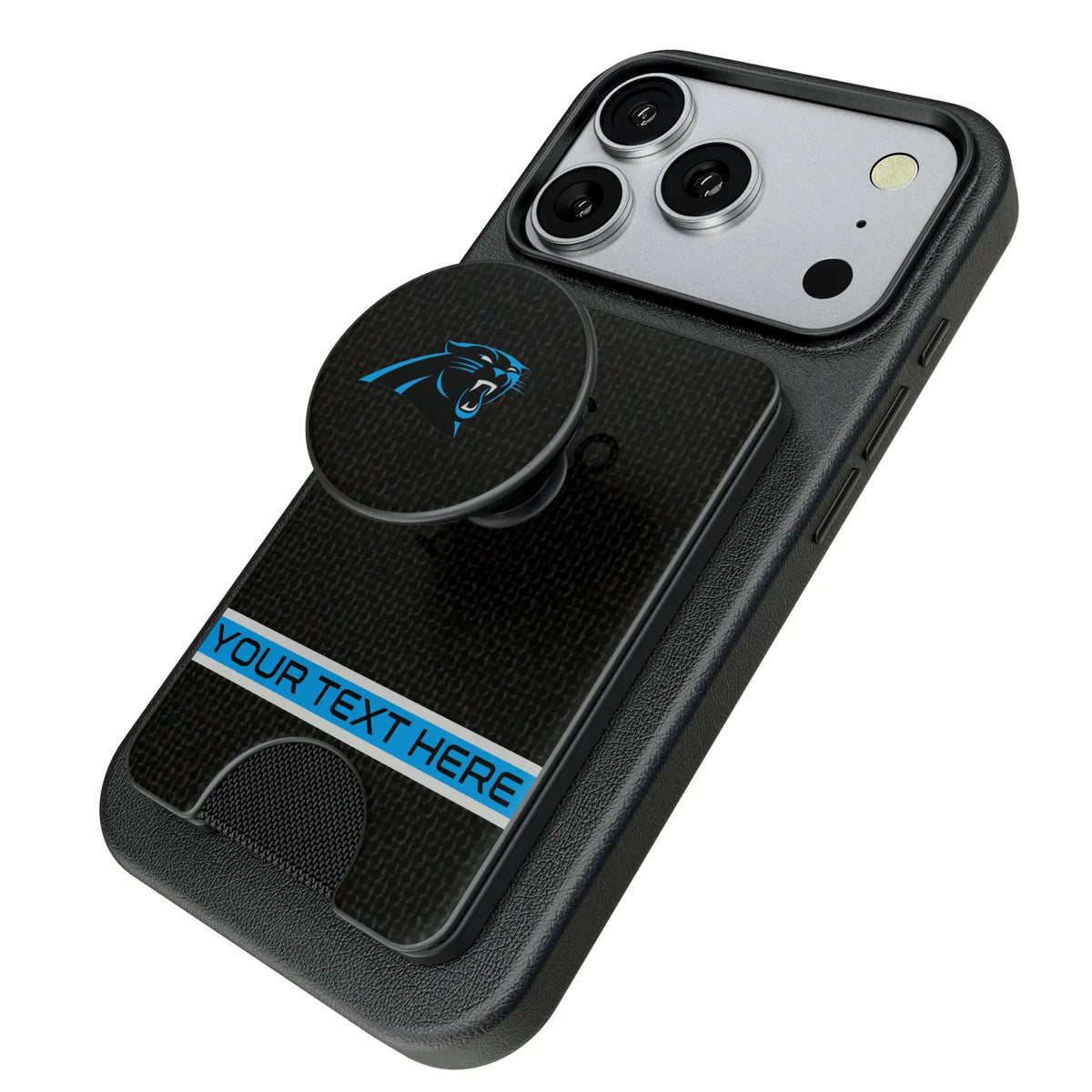 Carolina Panthers Personalized Endzone Solid Popsockets Wallet Magnetic - Isometric View