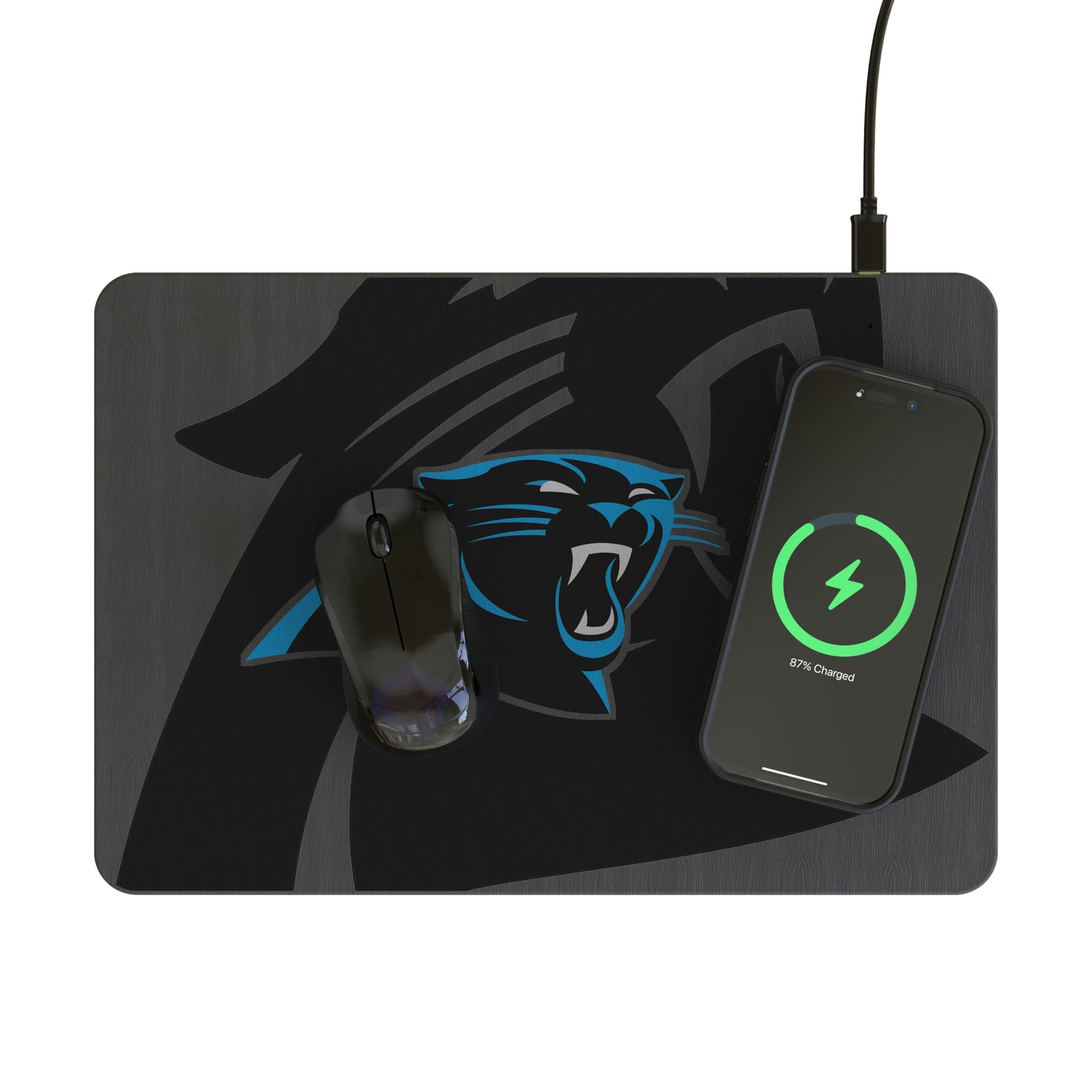 Carolina Panthers Personalized Tilt 15-Watt Wireless Charger and Mouse Pad - Lifestyle