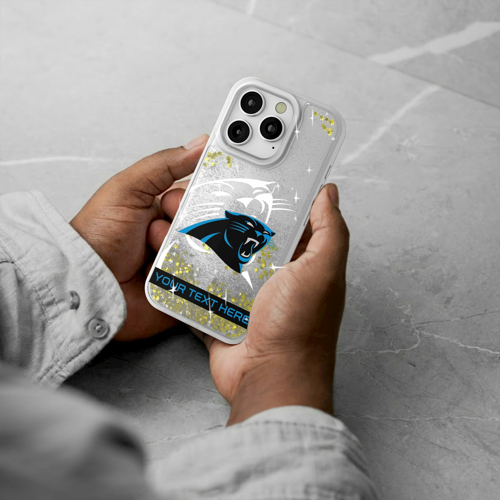 Carolina Panthers Personalized Tilt iPhone Glitter Phone Case for Apple iPhone - Lifestyle#Device_iPhone 16 Pro