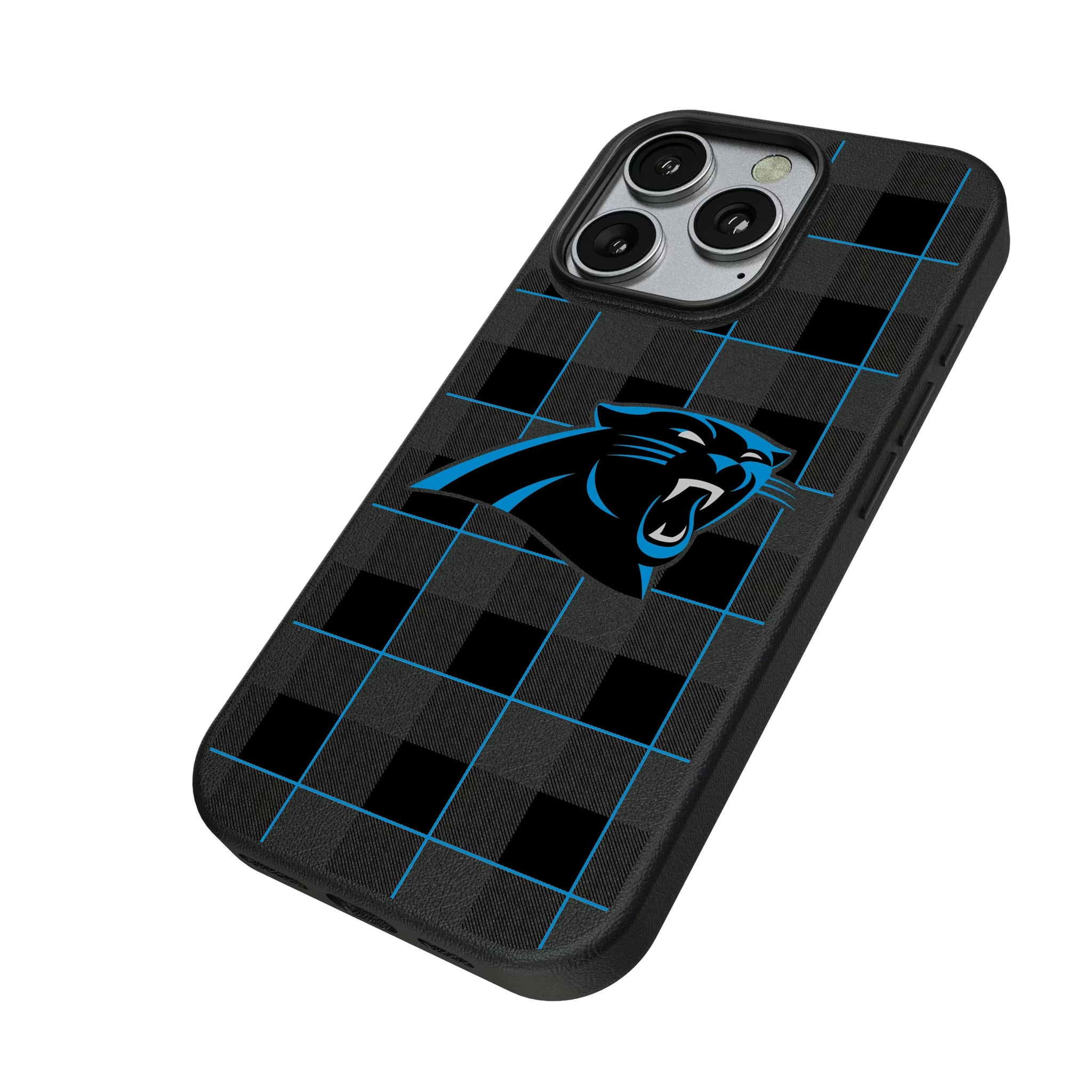 Carolina Panthers Plaid iPhone MagSafe Compatible Phone Case for Apple iPhone - Isometric View