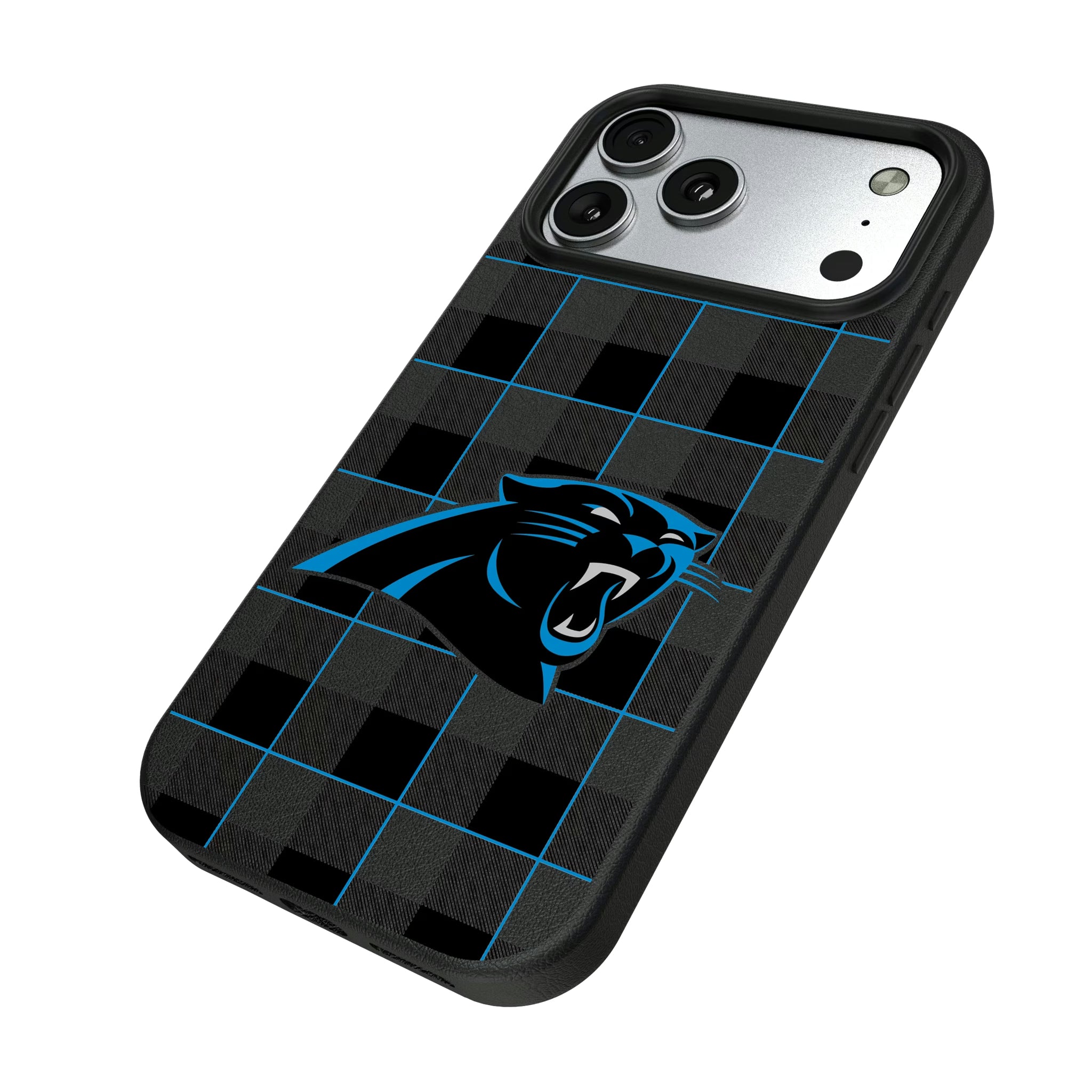 Carolina Panthers Plaid iPhone MagSafe Compatible Phone Case for Apple iPhone - Isometric View#Device_iPhone 17 Pro Max