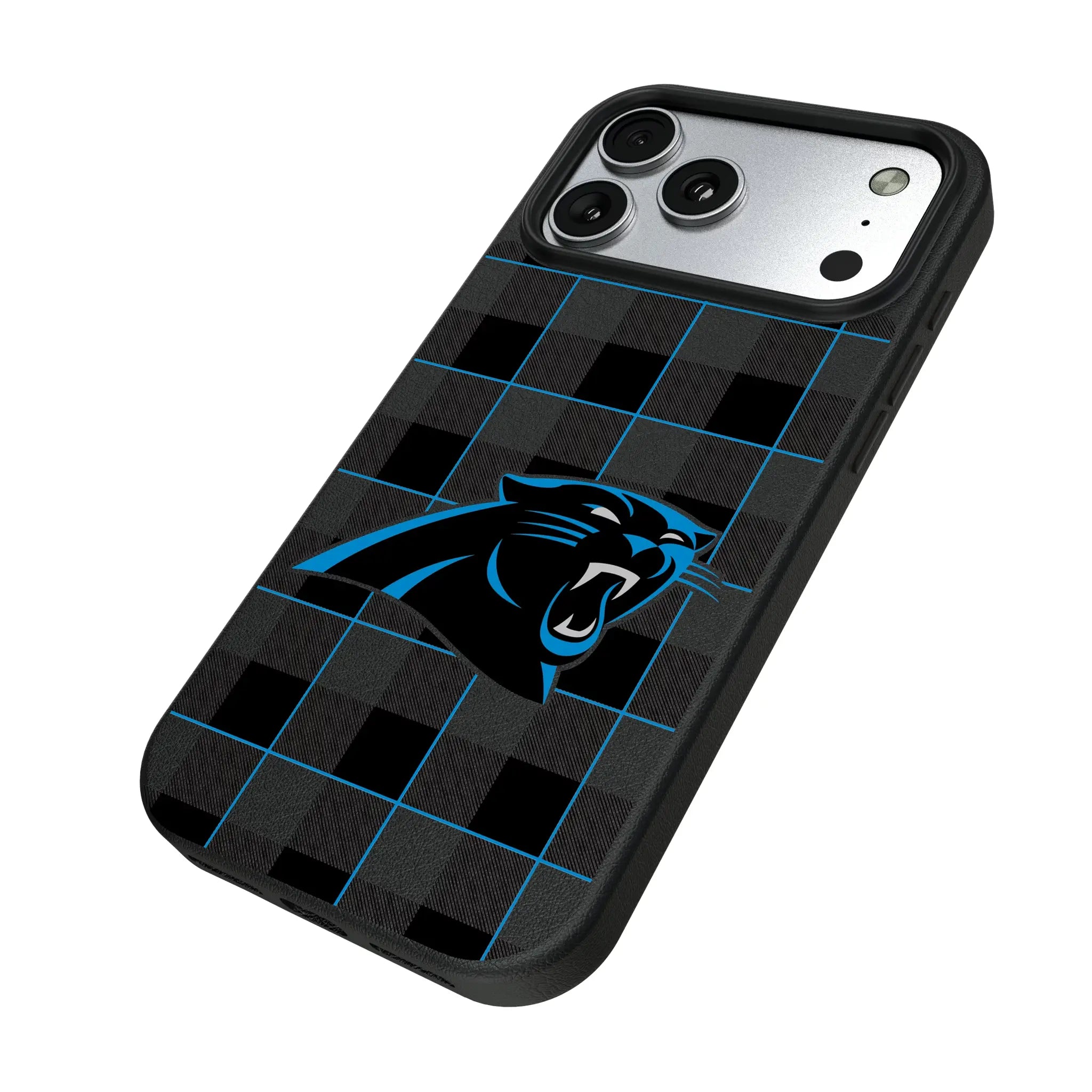 Carolina Panthers Plaid iPhone MagSafe Compatible Phone Case for Apple iPhone - Isometric View#Device_iPhone 17 Pro Max