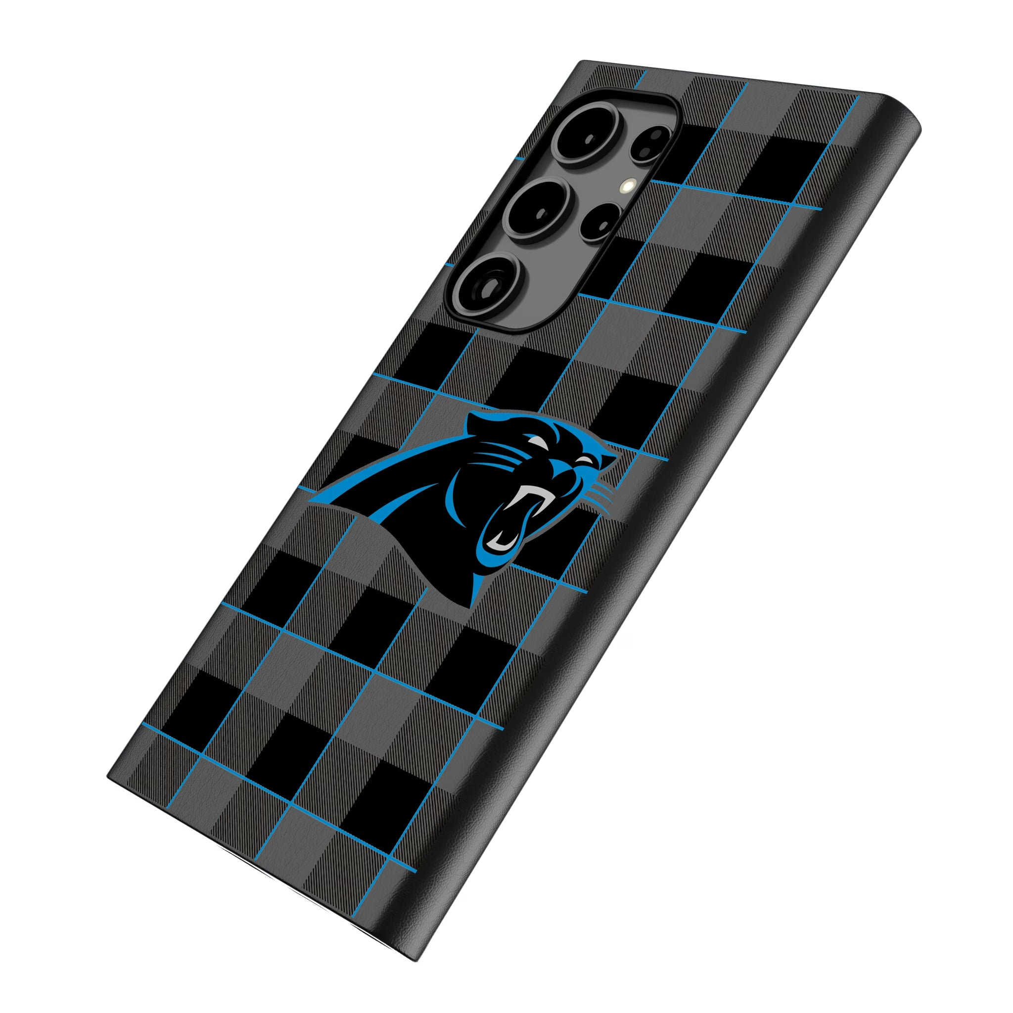 Carolina Panthers Plaid Galaxy MagSafe Compatible Phone Case for Samsung Galaxy - Isometric View
