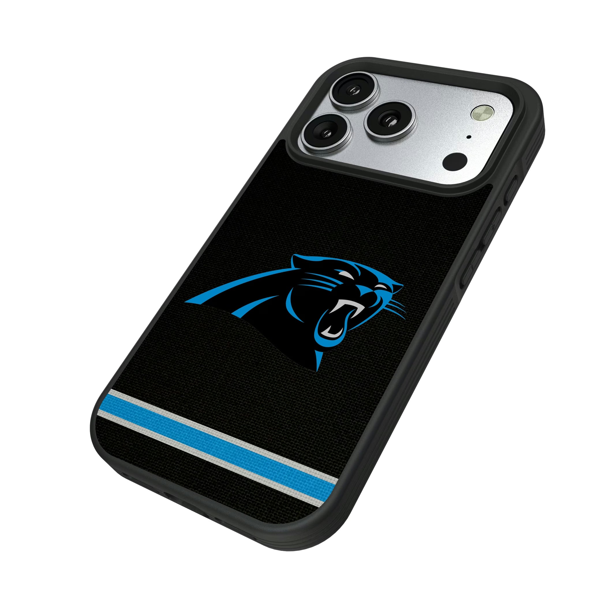 Carolina Panthers Stripe iPhone Bump Phone Case for Apple iPhone - Isometric View#Device_iPhone 17 Pro