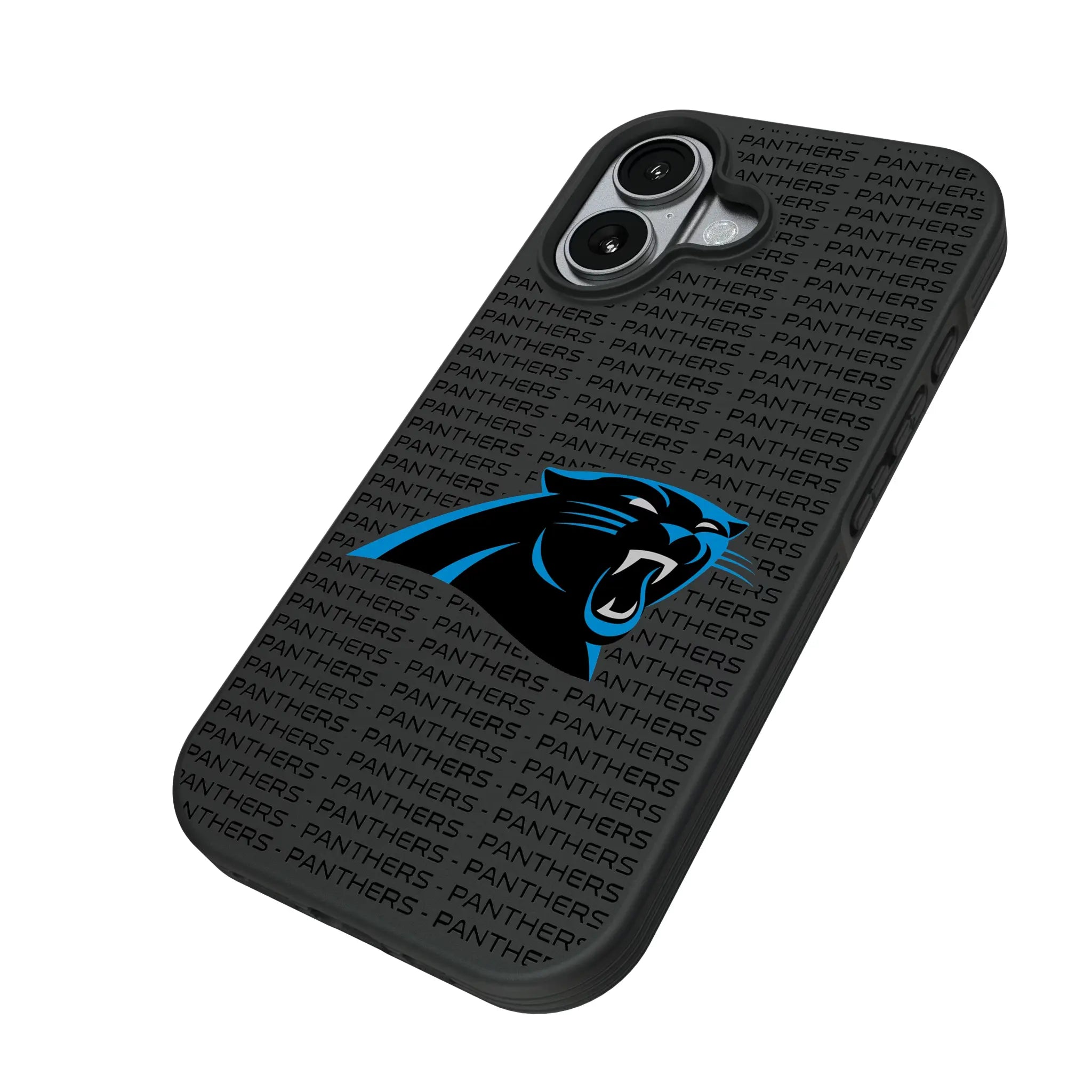 Carolina Panthers Text Backdrop iPhone Bump Phone Case for Apple iPhone - Isometric View#Device_iPhone 17