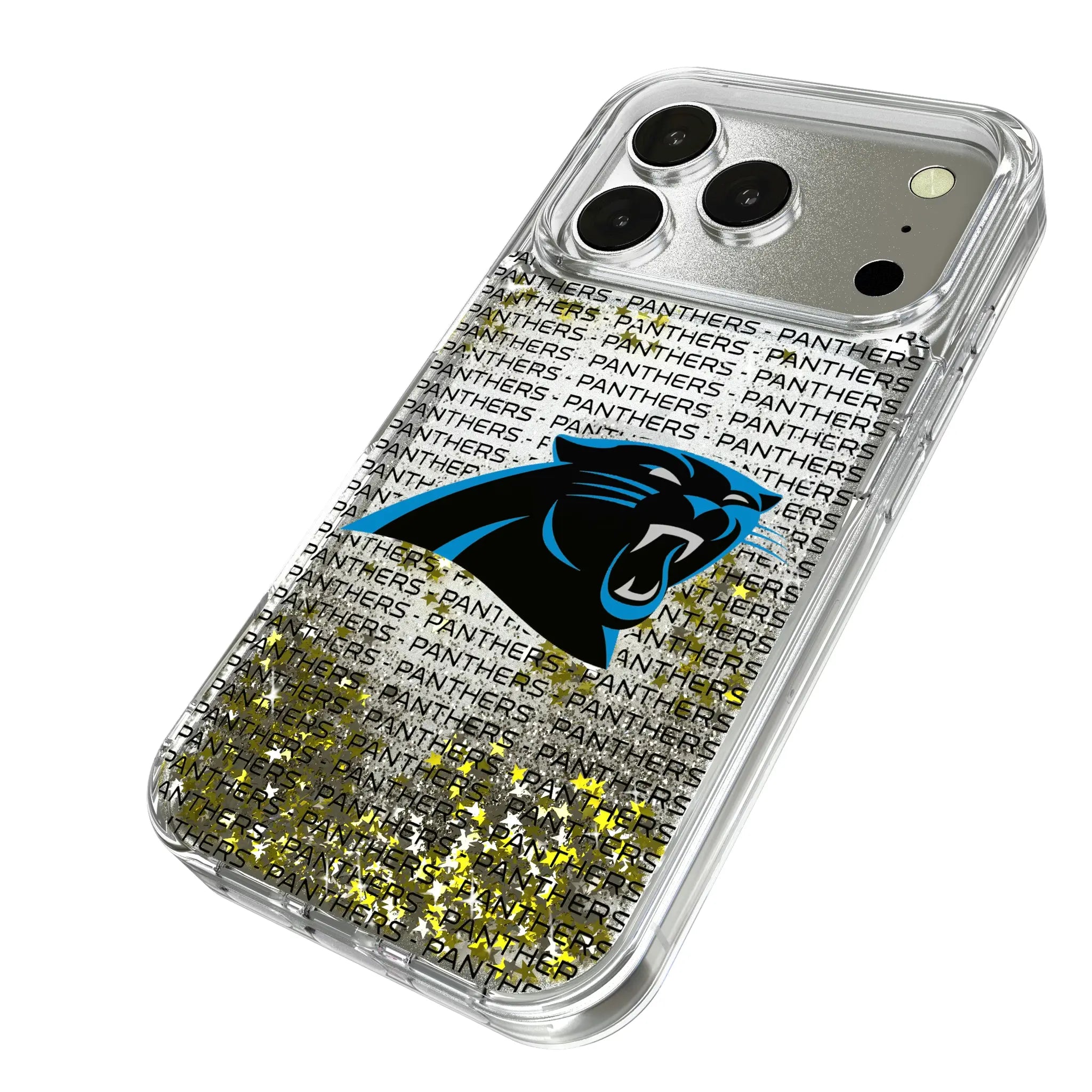 Carolina Panthers Text Backdrop iPhone Glitter Phone Case for Apple iPhone - Isometric View