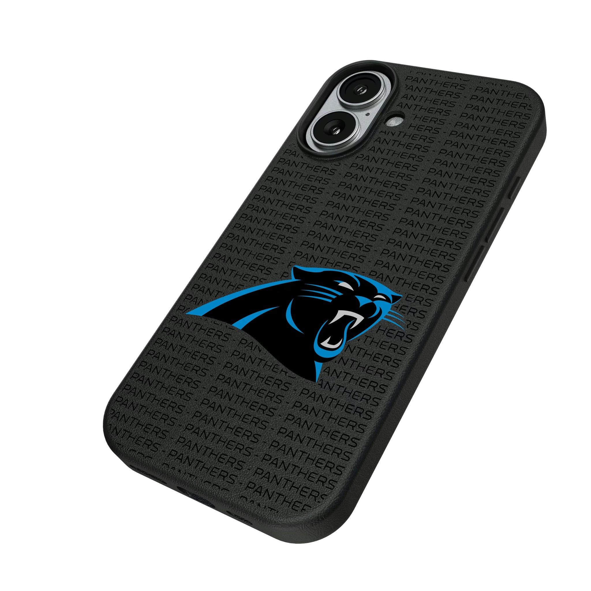 Carolina Panthers Text Backdrop iPhone MagSafe Compatible Phone Case for Apple iPhone - Isometric View#Device_iPhone 17