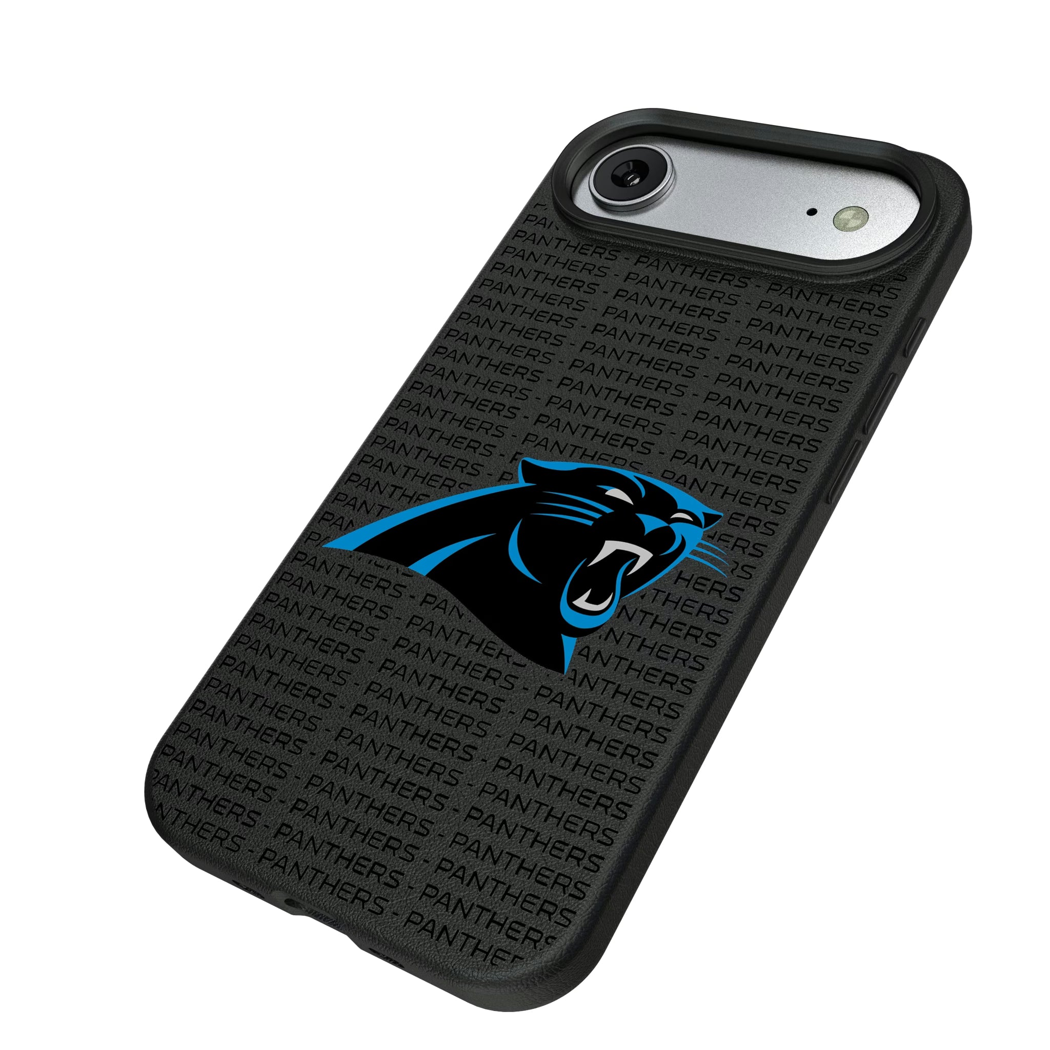Carolina Panthers Text Backdrop iPhone MagSafe Compatible Phone Case for Apple iPhone - Isometric View#Device_iPhone Air