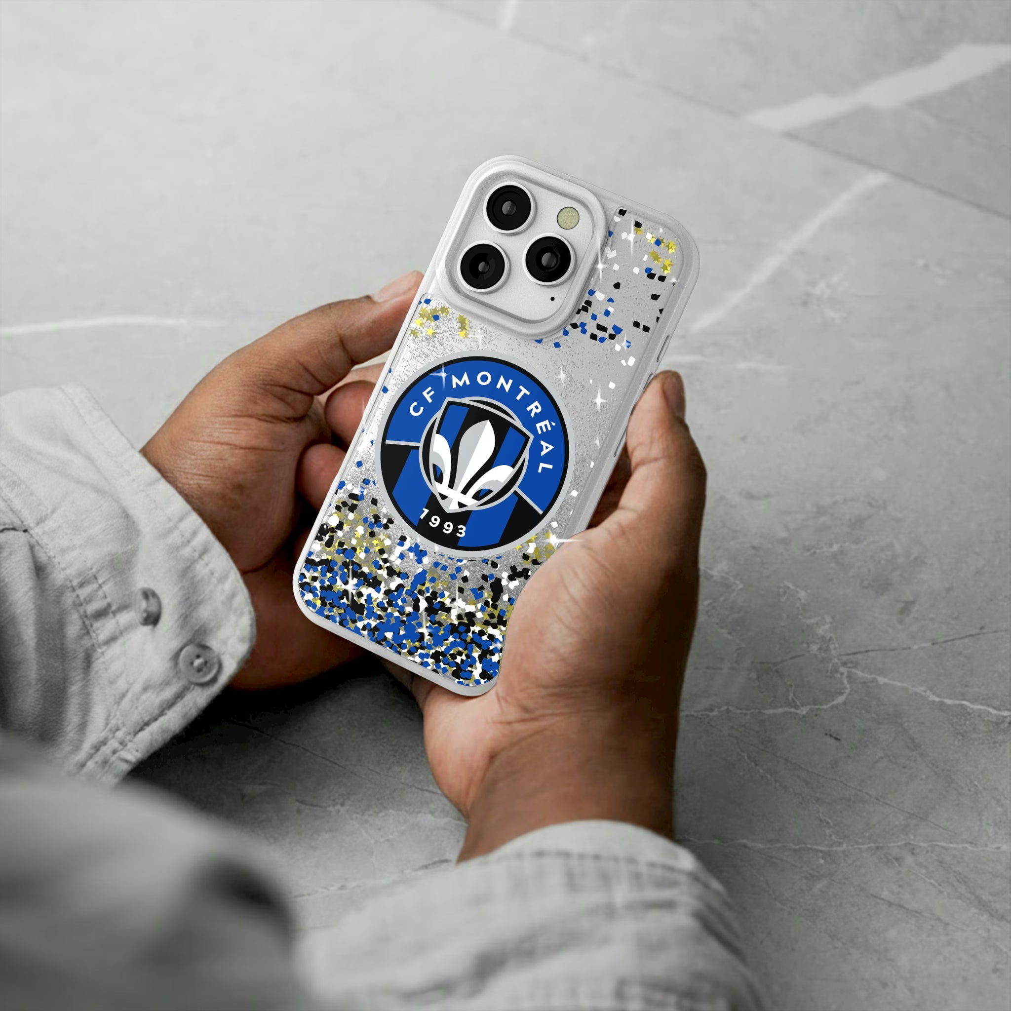 CF Montreal Confetti iPhone Glitter Phone Case for Apple iPhone - Lifestyle#Device_iPhone 16 Pro