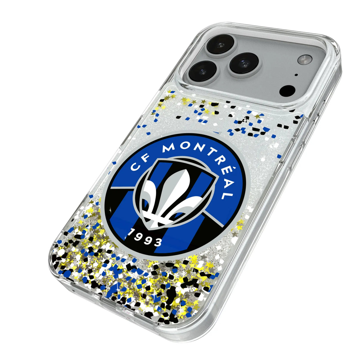 CF Montreal Confetti iPhone Glitter Phone Case for Apple iPhone - Isometric View#Device_iPhone 18 Pro