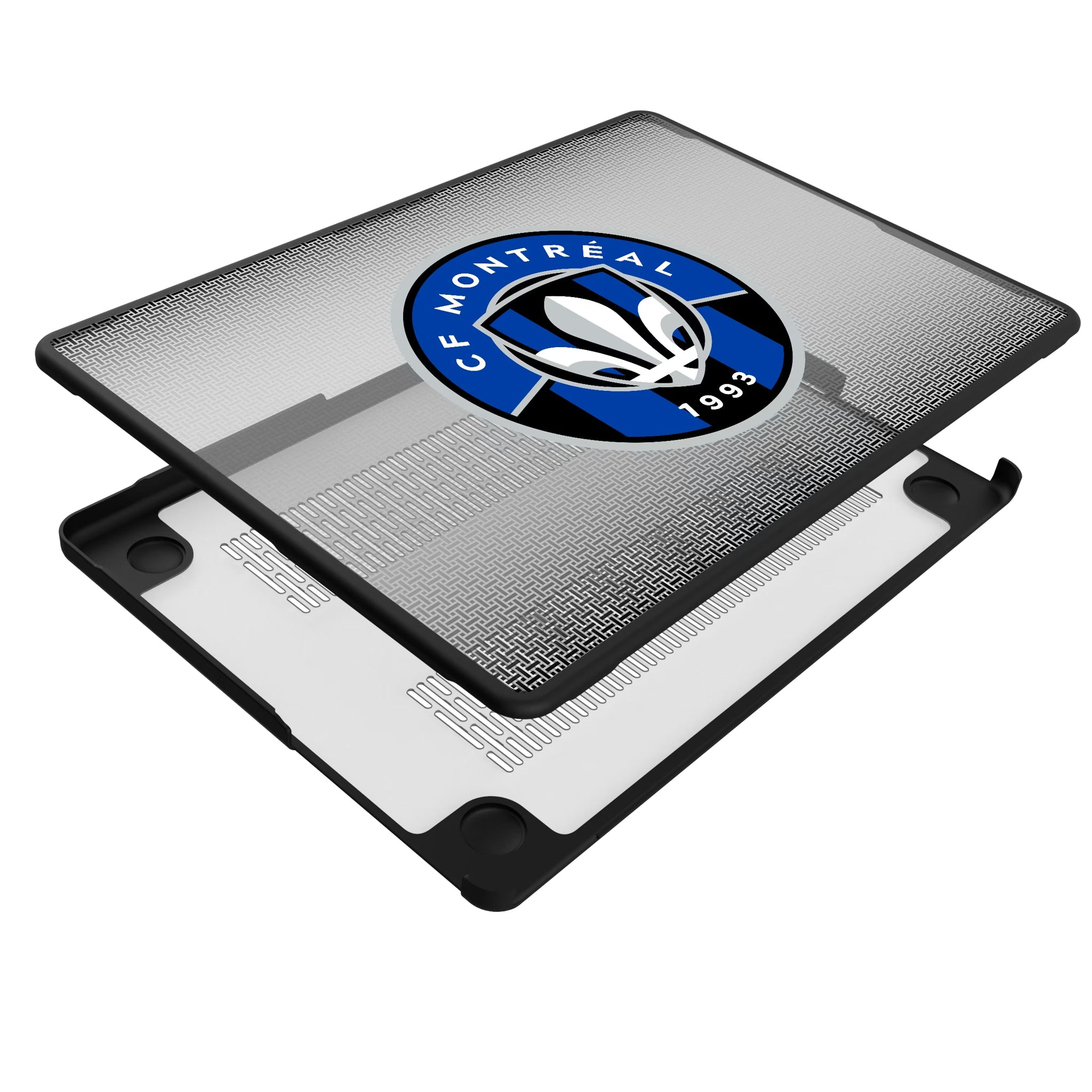 CF Montreal Linen MacBook Laptop Case for Apple MacBook - Isometric View#Device_MacBook Pro (14-inch, 2021) / MacBook Pro (14-inch, 2023) / MacBook Pro (14-inch, 2024)