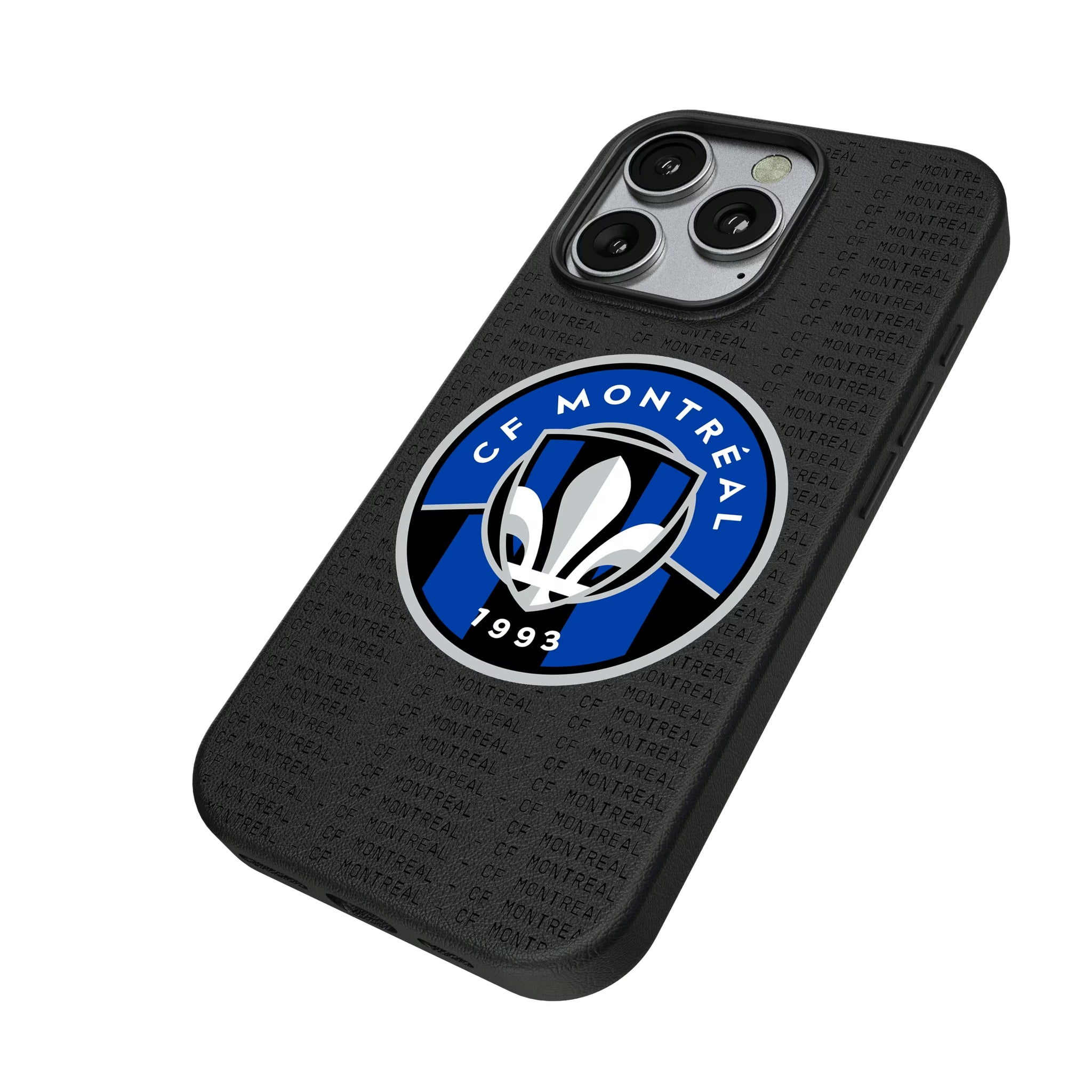 CF Montreal Text Backdrop iPhone MagSafe Compatible Phone Case for Apple iPhone - Isometric View