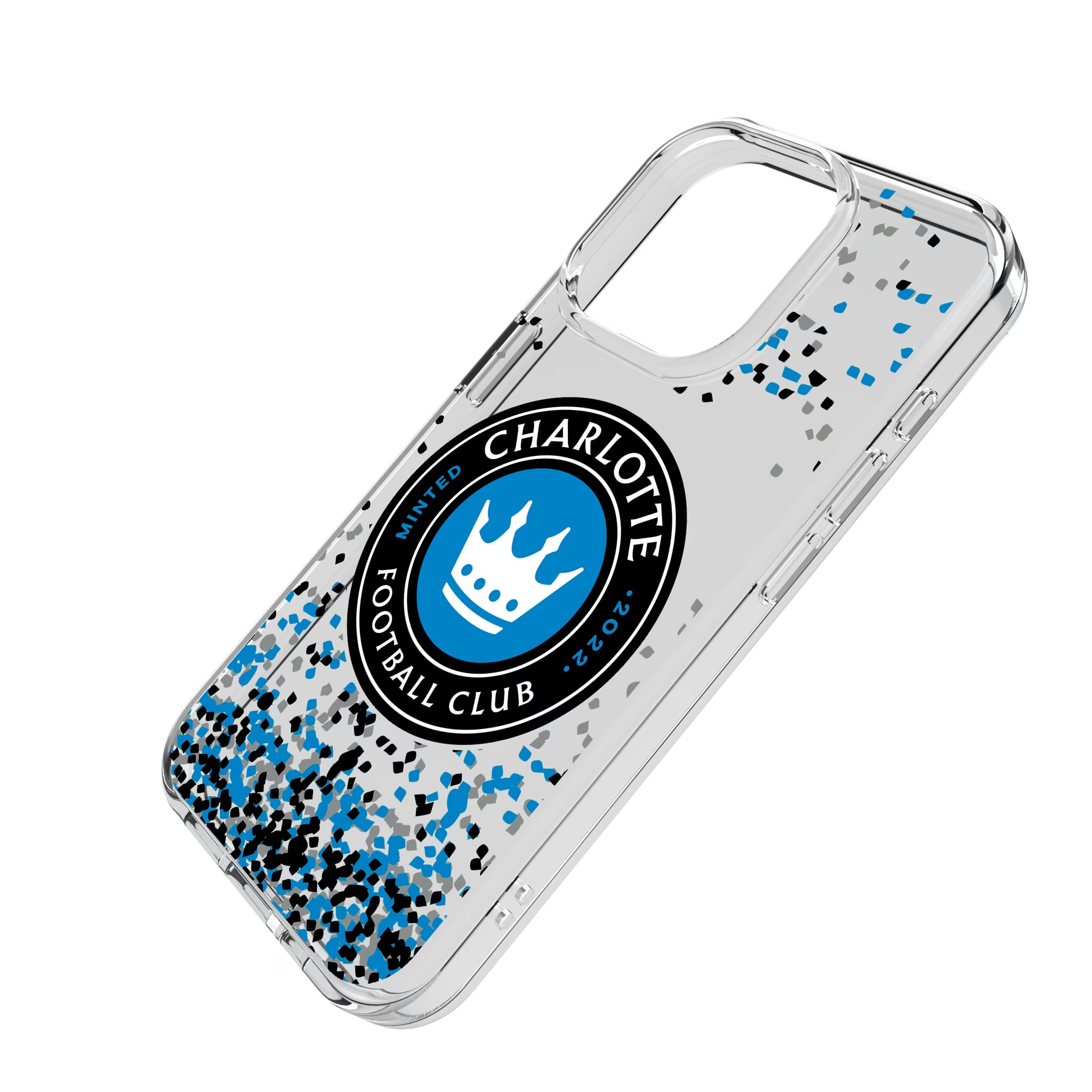 Charlotte FC Confetti iPhone Clear Phone Case for Apple iPhone - Isometric View