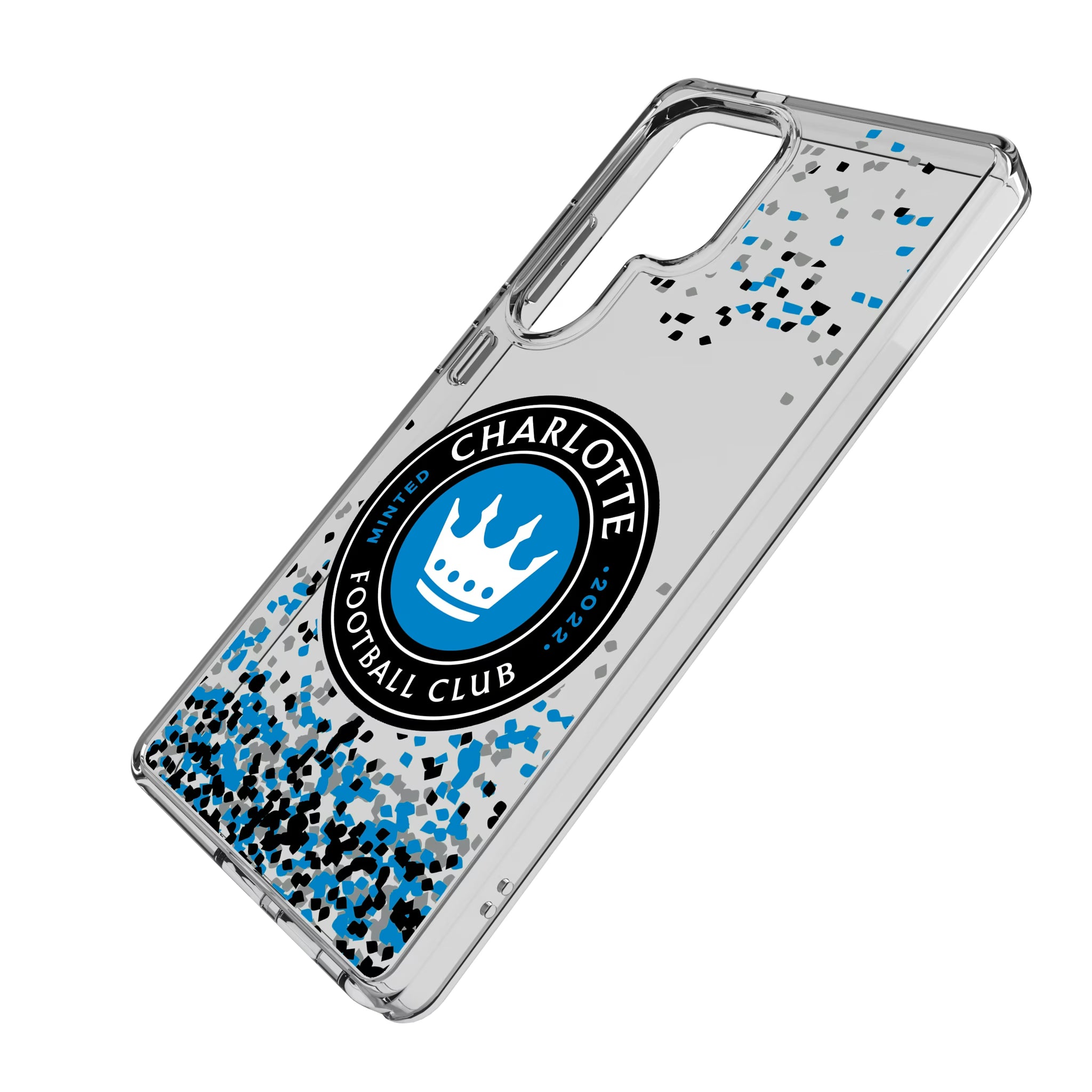 Charlotte FC Confetti Galaxy Clear Phone Case for Samsung Galaxy - Isometric View