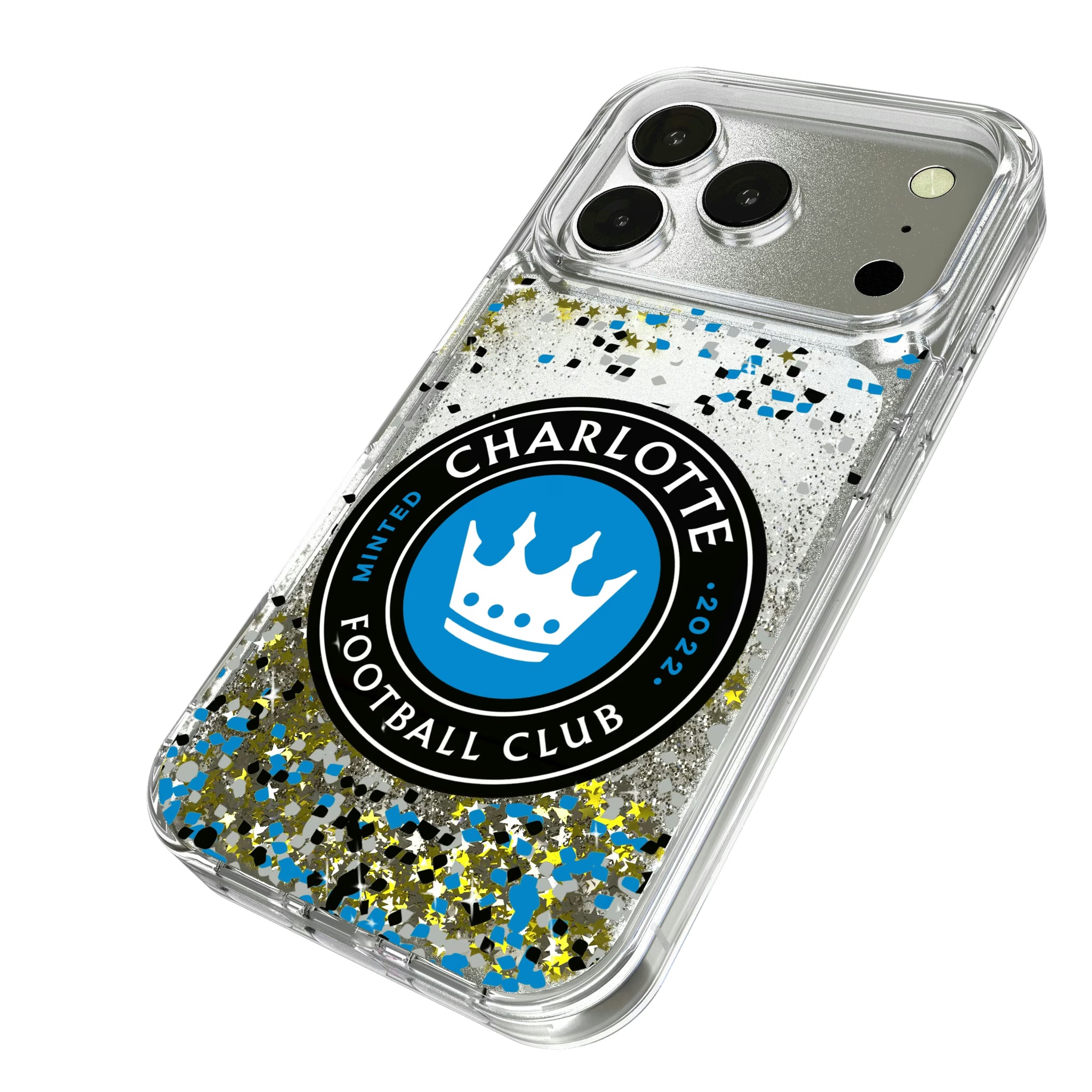 Charlotte FC Confetti iPhone Glitter Phone Case for Apple iPhone - Isometric View