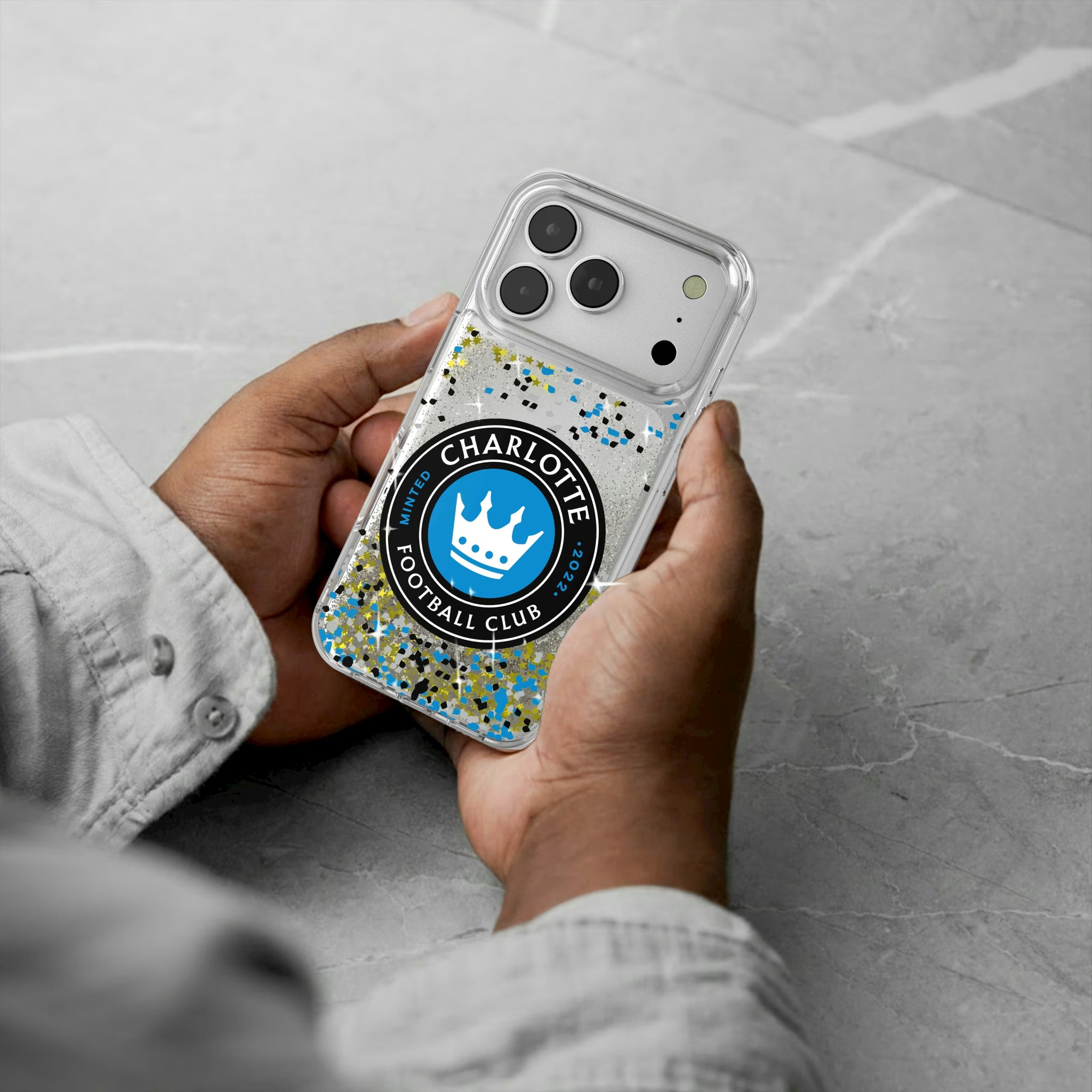 Charlotte FC Confetti iPhone Glitter Phone Case for Apple iPhone - Lifestyle