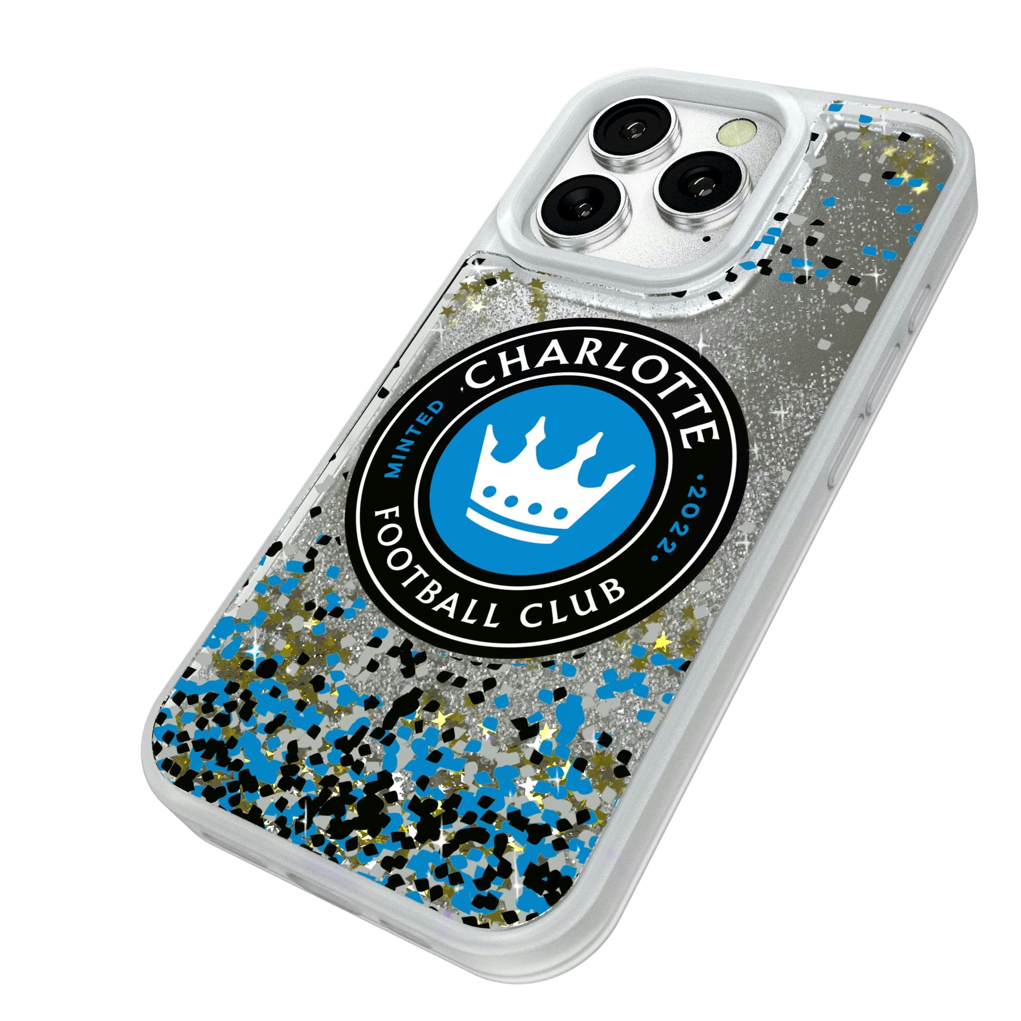 Charlotte FC Confetti iPhone Glitter Phone Case for Apple iPhone - Isometric View#Device_iPhone 16 Pro