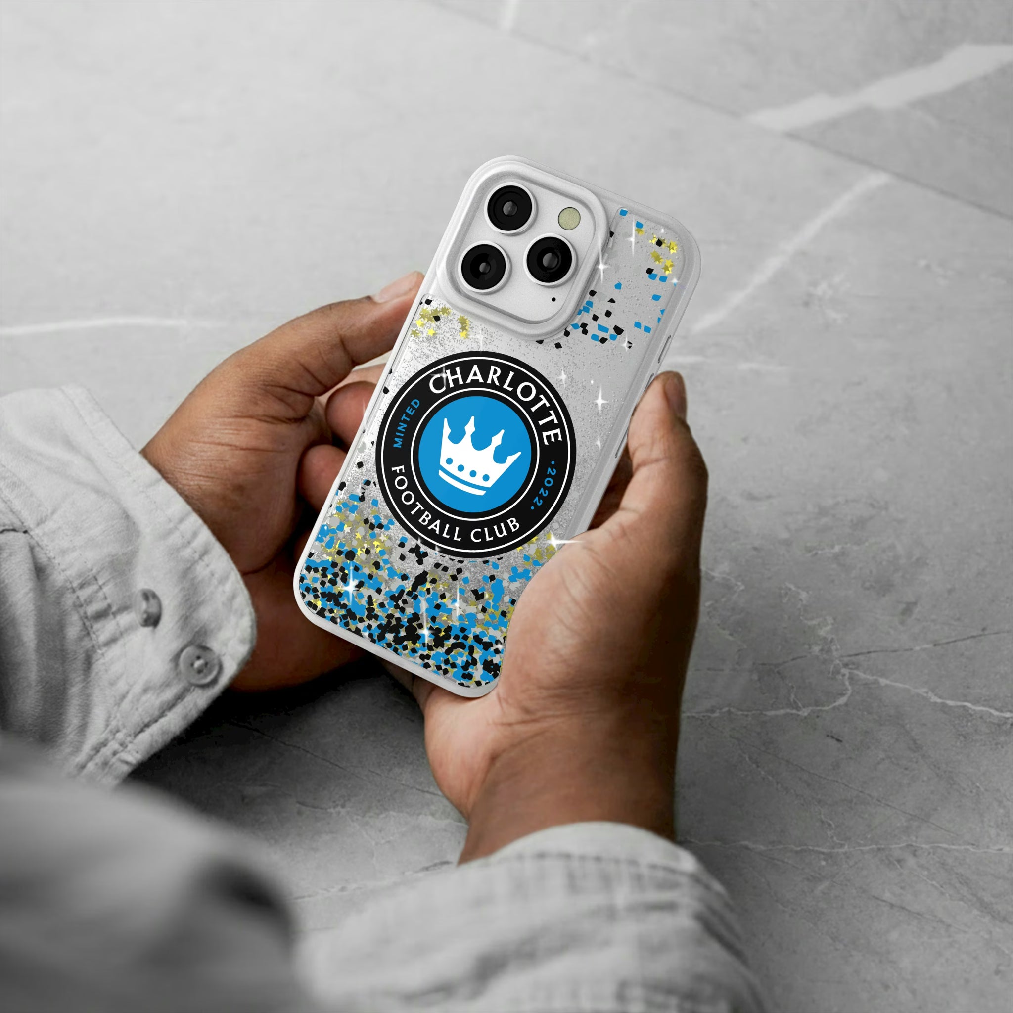Charlotte FC Confetti iPhone Glitter Phone Case for Apple iPhone - Lifestyle#Device_iPhone 16 Pro