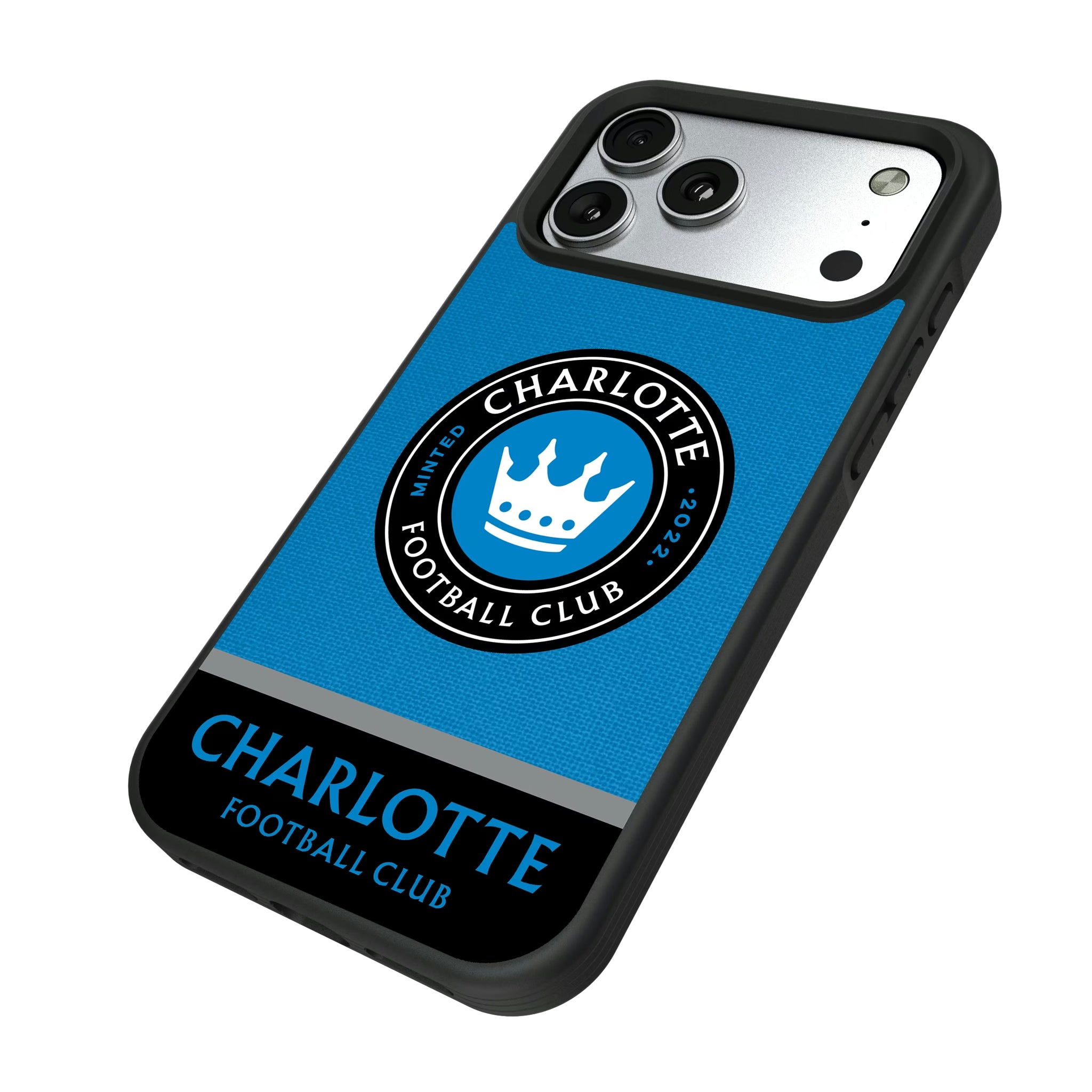 Charlotte FC Endzone Solid iPhone Bump Phone Case for Apple iPhone - Isometric View#Device_iPhone 17 Pro Max