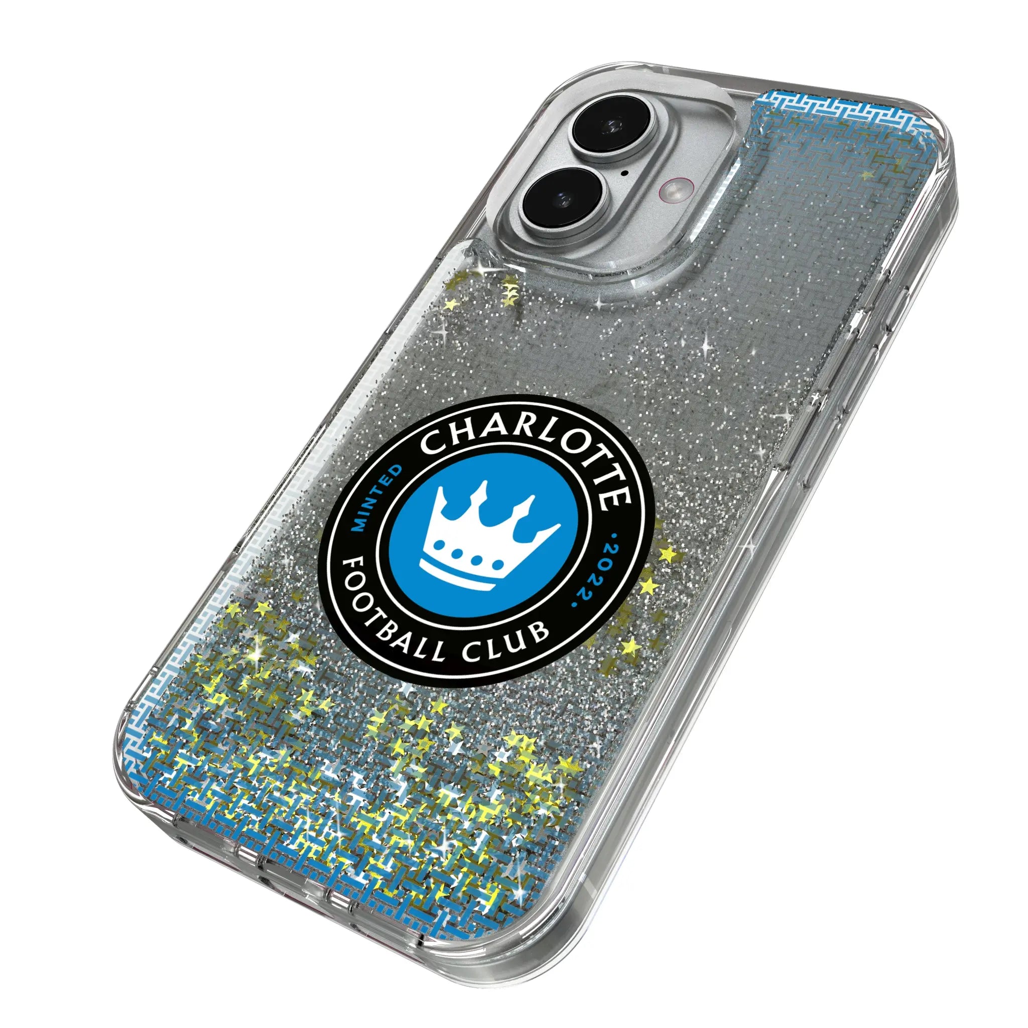 Charlotte FC Linen iPhone Glitter Phone Case for Apple iPhone - Isometric View