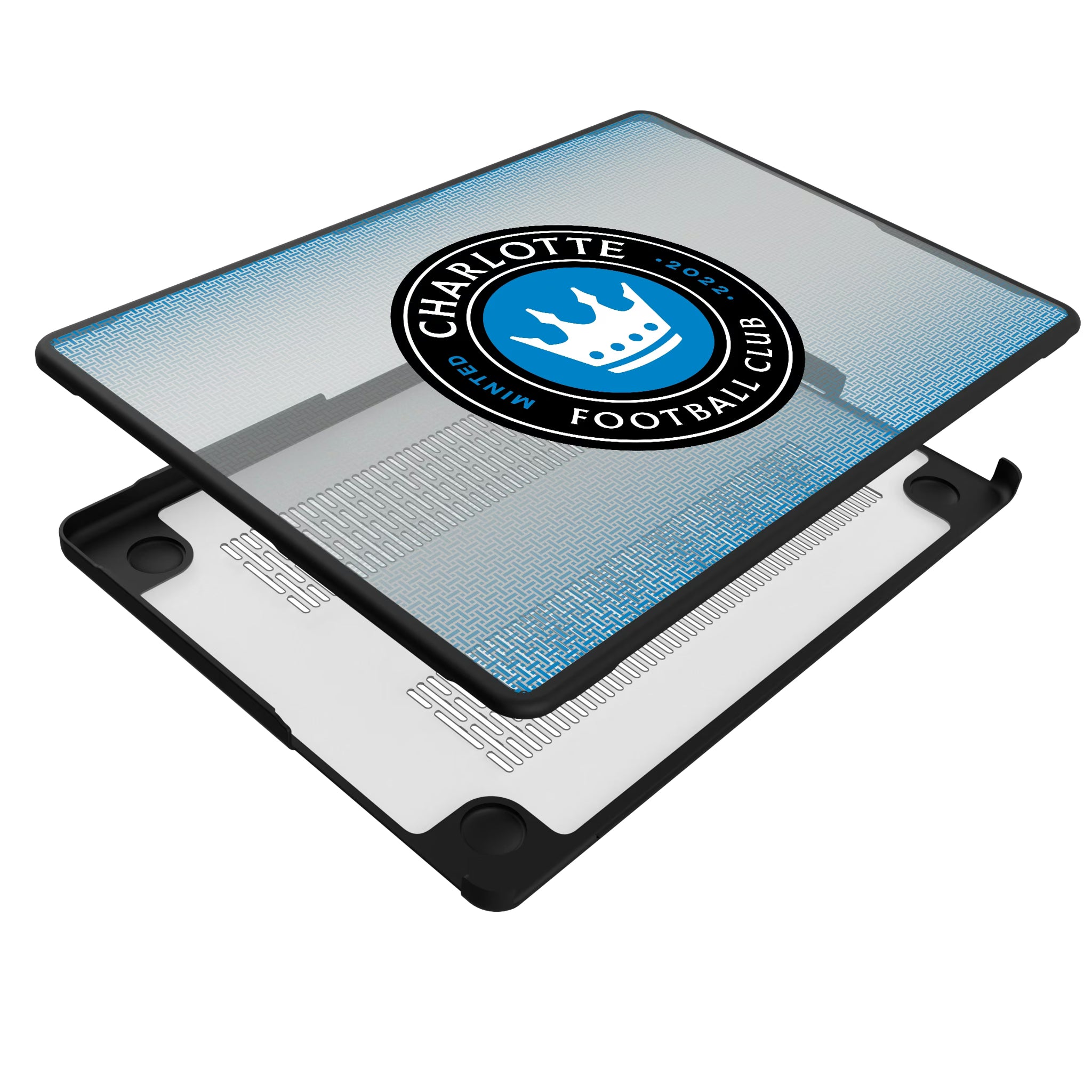 Charlotte FC Linen MacBook Laptop Case for Apple MacBook - Isometric View#Device_MacBook Pro (14-inch, 2021) / MacBook Pro (14-inch, 2023) / MacBook Pro (14-inch, 2024)