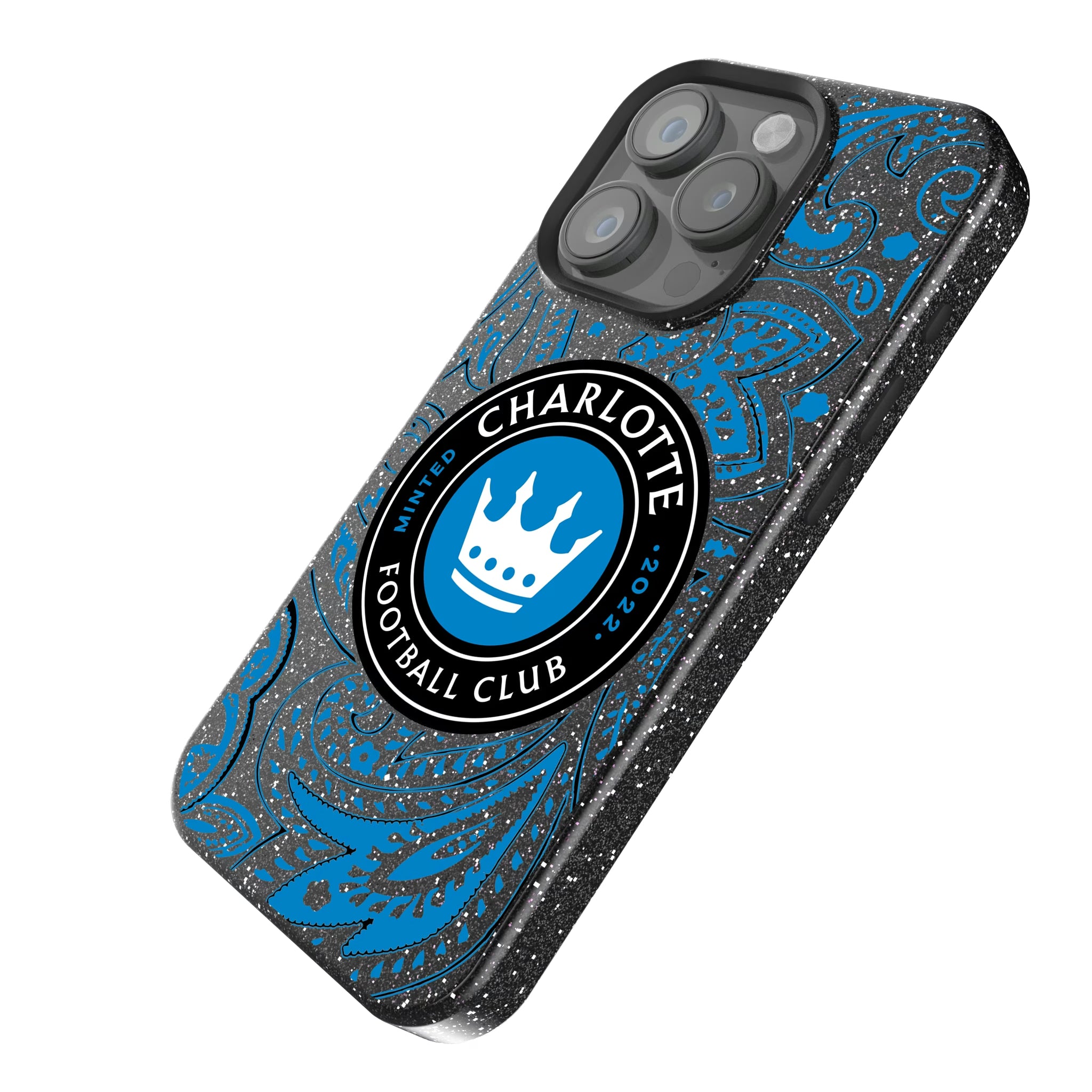 Charlotte FC Paisley iPhone Bling Phone Case for Apple iPhone - Isometric View