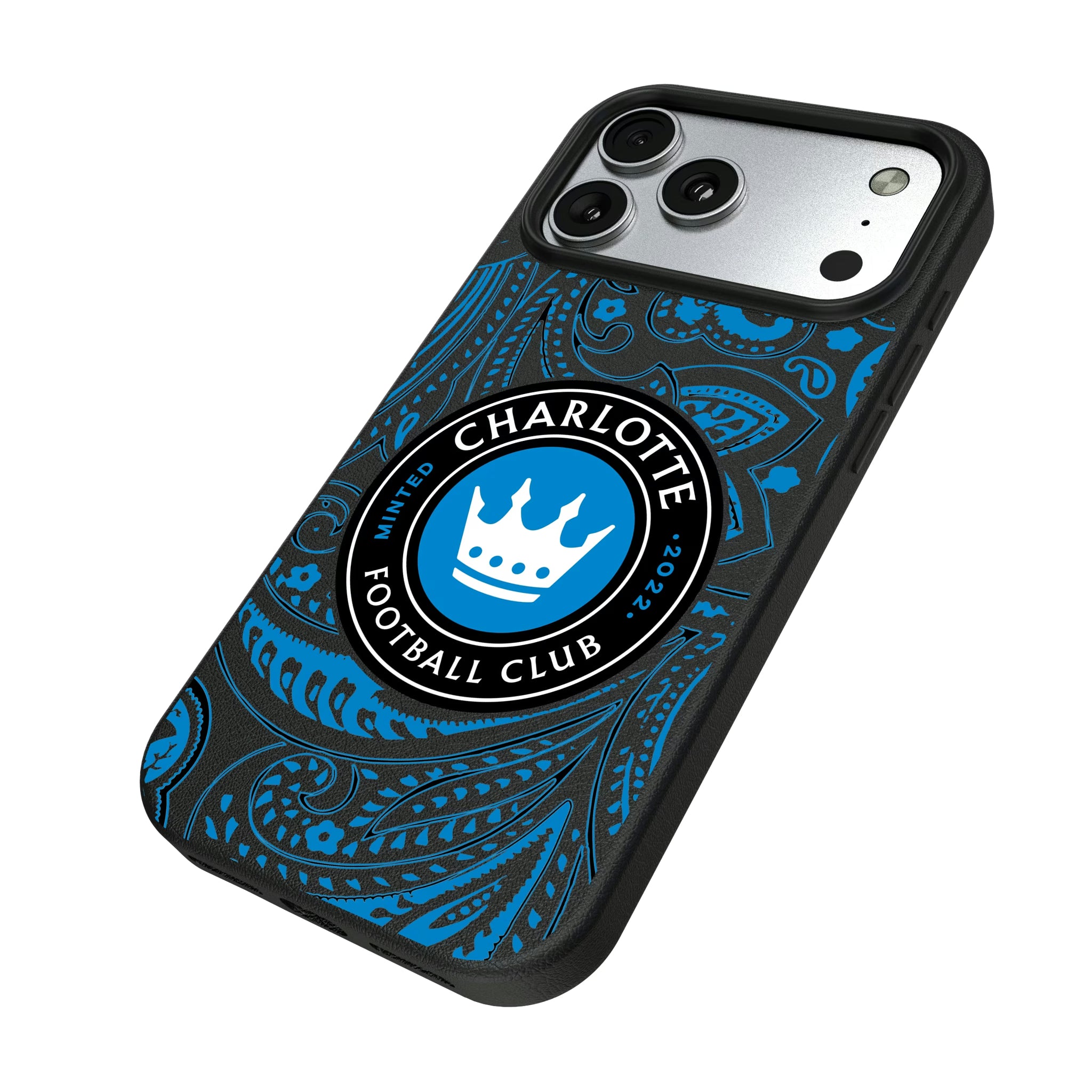 Charlotte FC Paisley iPhone MagSafe Compatible Phone Case for Apple iPhone - Isometric View#Device_iPhone 17 Pro Max