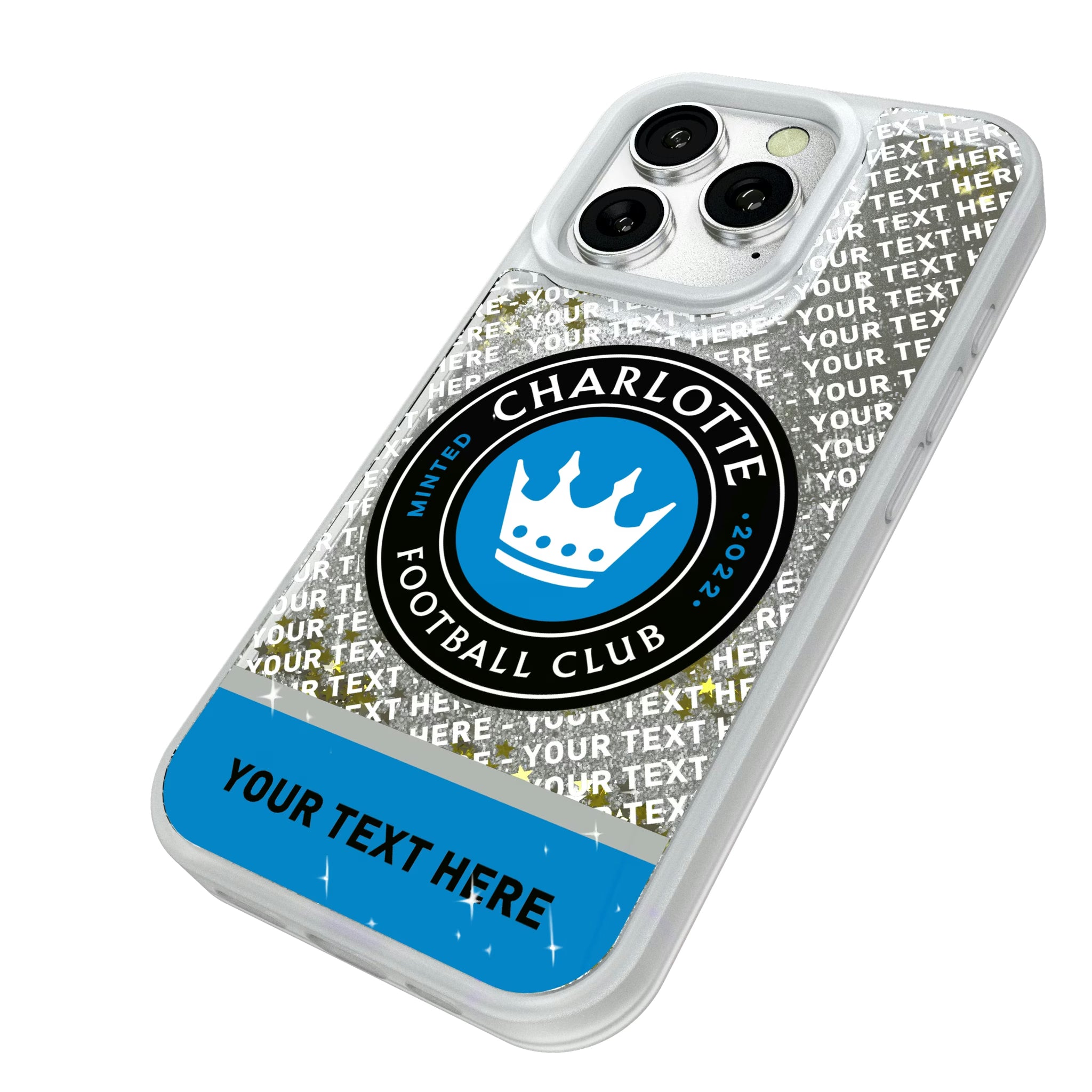 Charlotte FC Personalized EndZone Plus iPhone Glitter Phone Case for Apple iPhone - Isometric View#Device_iPhone 16 Pro