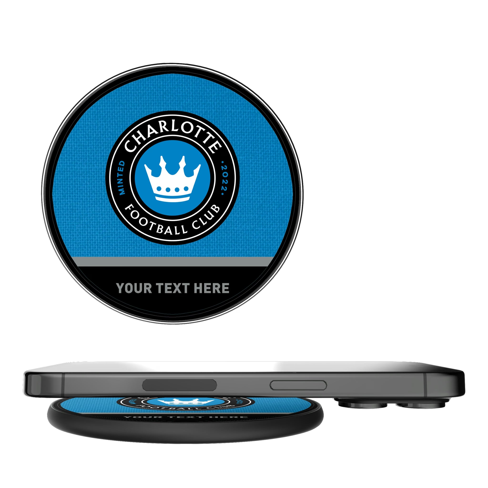 Charlotte FC Personalized Endzone Solid 15-Watt Wireless Charger