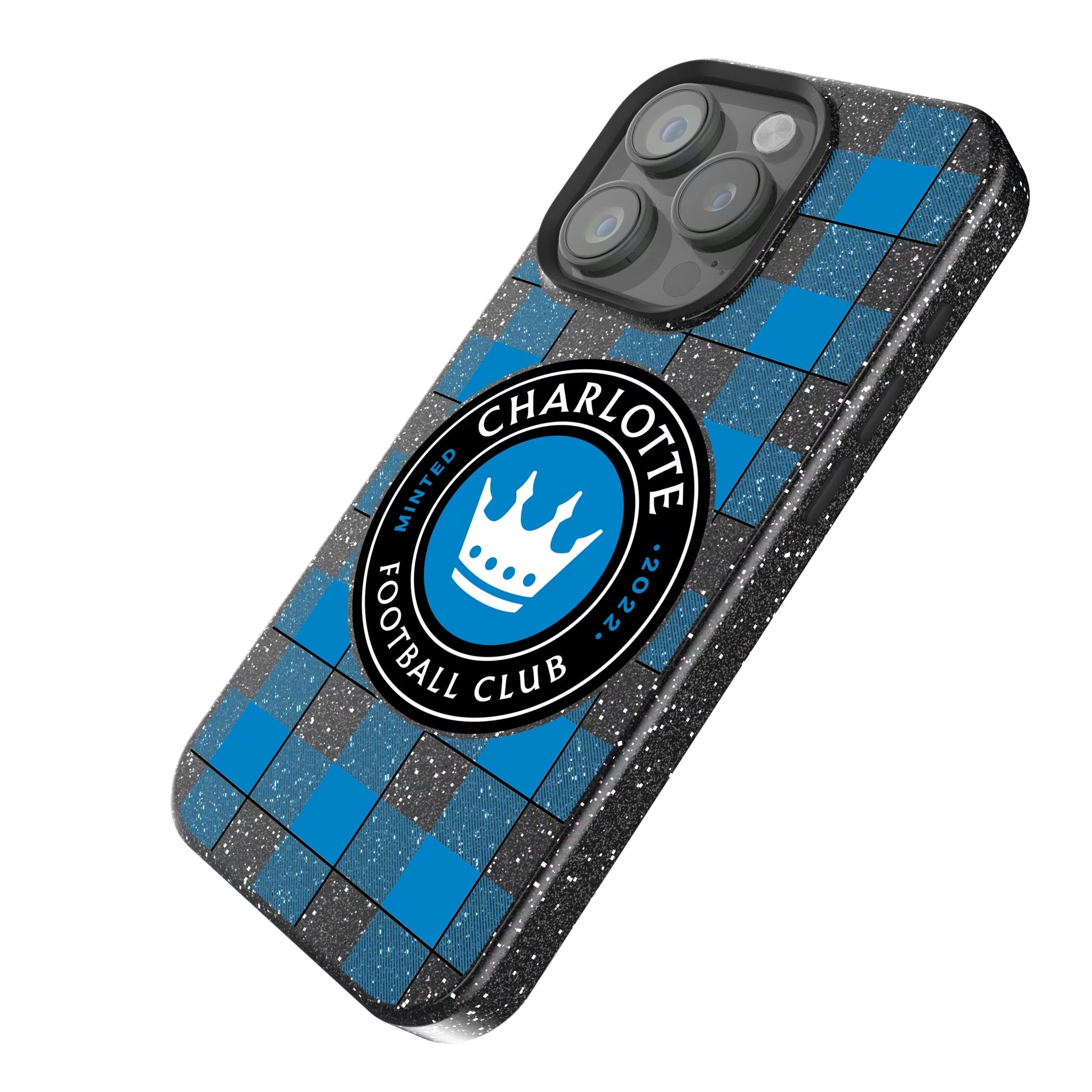 Charlotte FC Plaid iPhone Bling Phone Case for Apple iPhone - Isometric View
