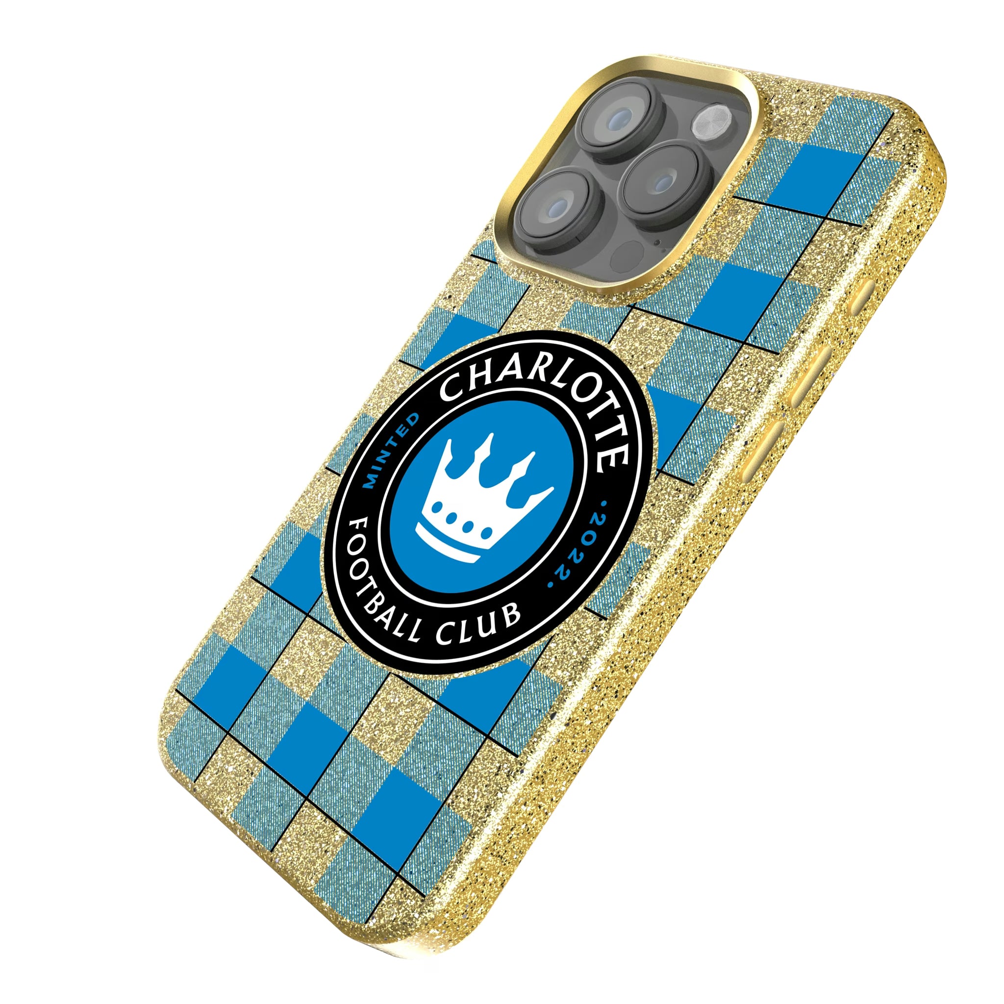 Charlotte FC Plaid iPhone Bling Phone Case for Apple iPhone - Isometric View