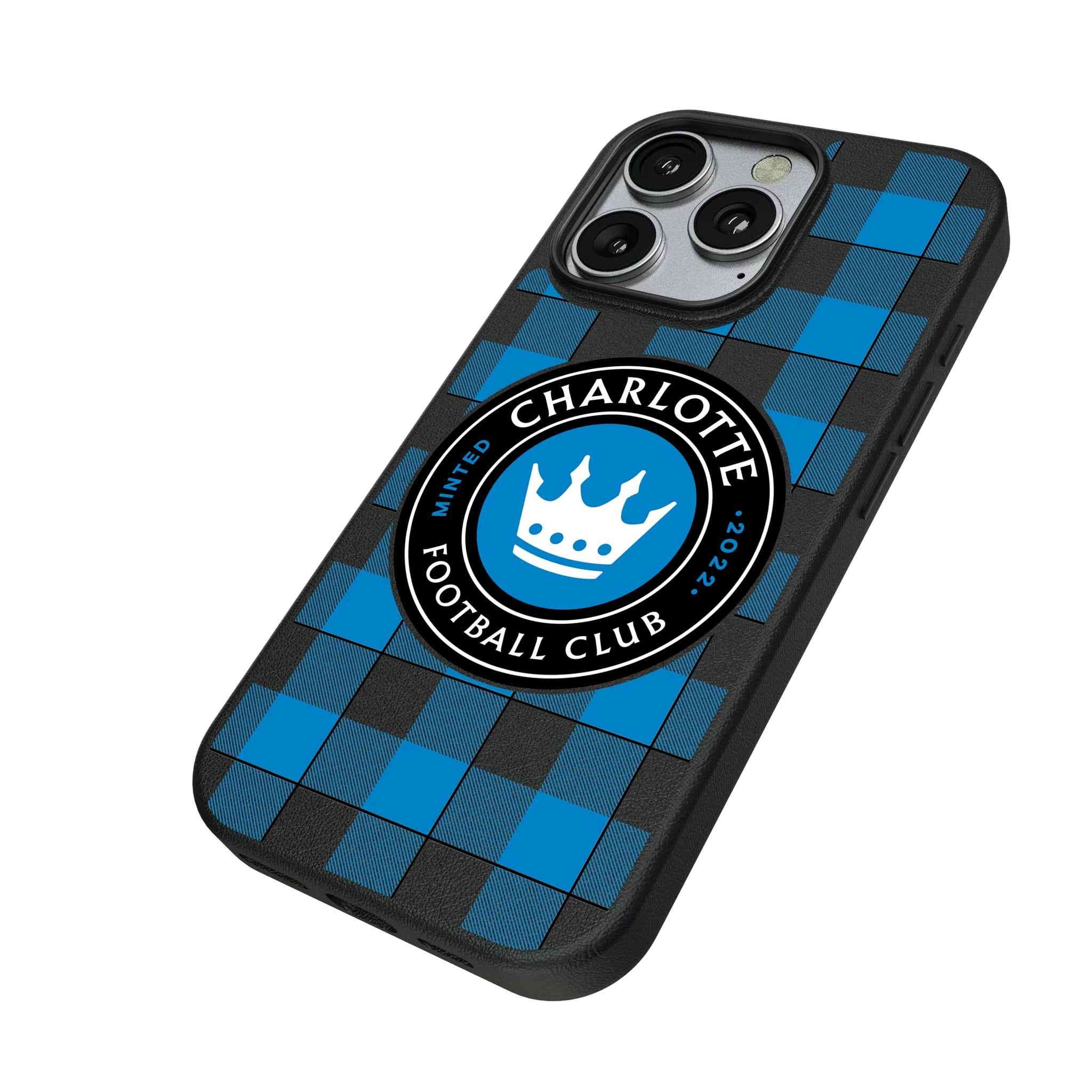 Charlotte FC Plaid iPhone MagSafe Compatible Phone Case for Apple iPhone - Isometric View