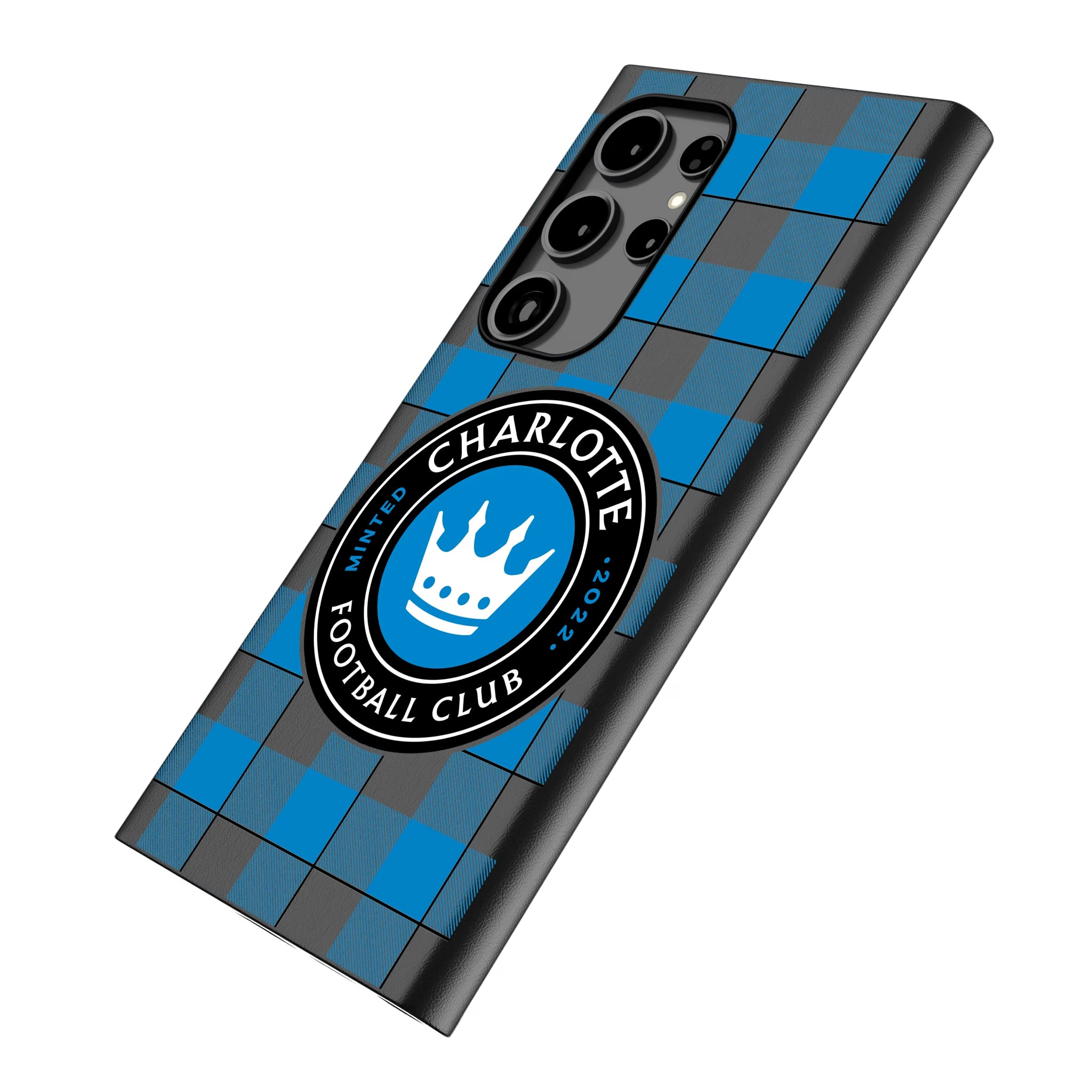 Charlotte FC Plaid Galaxy MagSafe Compatible Phone Case for Samsung Galaxy - Isometric View