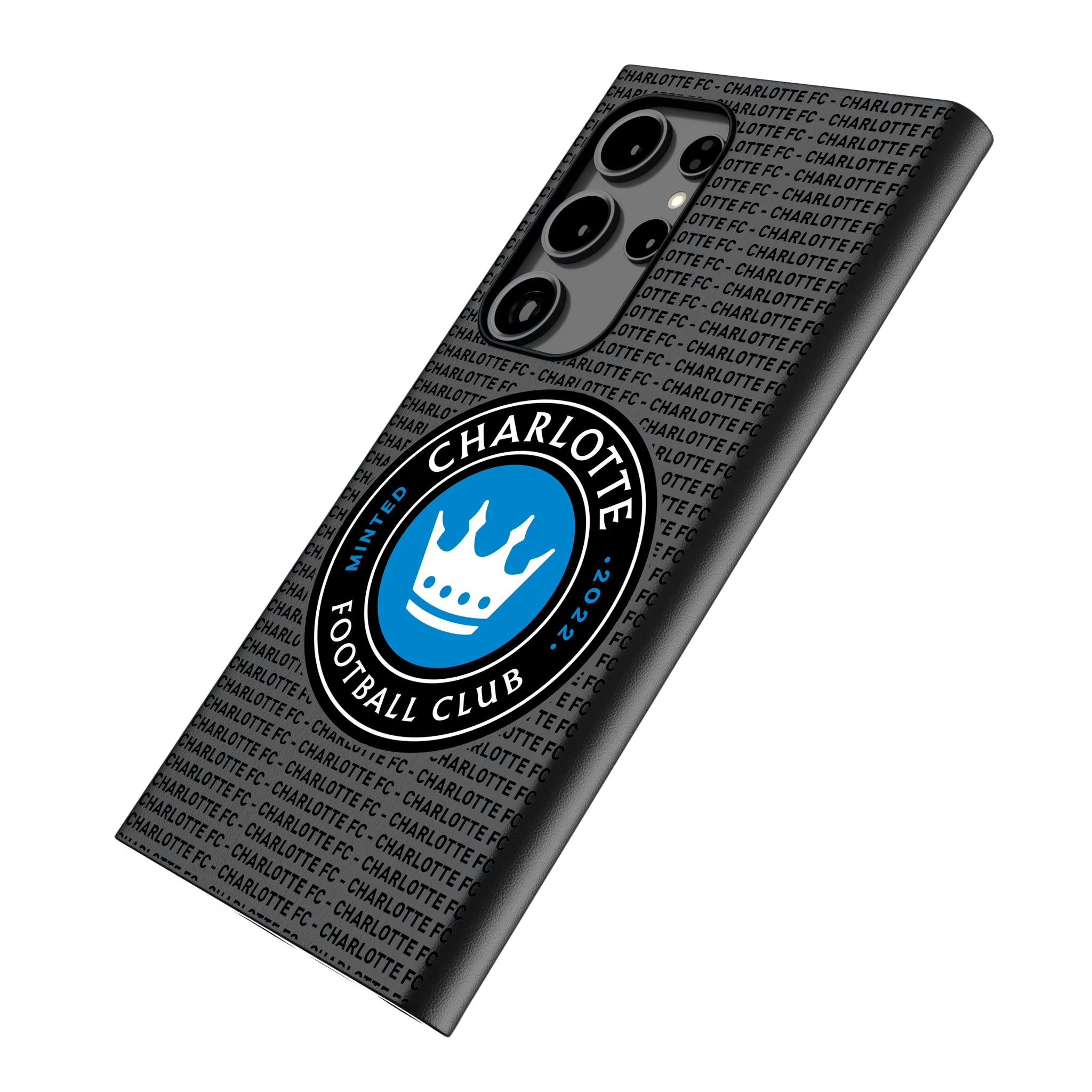 Charlotte FC Text Backdrop Galaxy MagSafe Compatible Phone Case for Samsung Galaxy - Isometric View