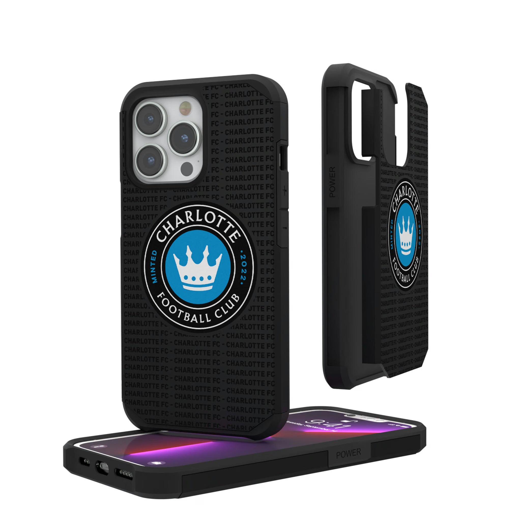 Charlotte FC Text Backdrop iPhone Rugged Phone Case for Apple iPhone