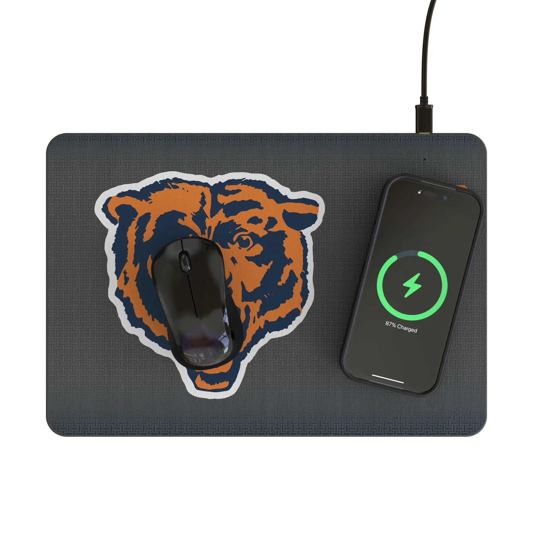 Chicago Bears 1946 Historic Collection Linen 15-Watt Wireless Charger and Mouse Pad - Lifestyle