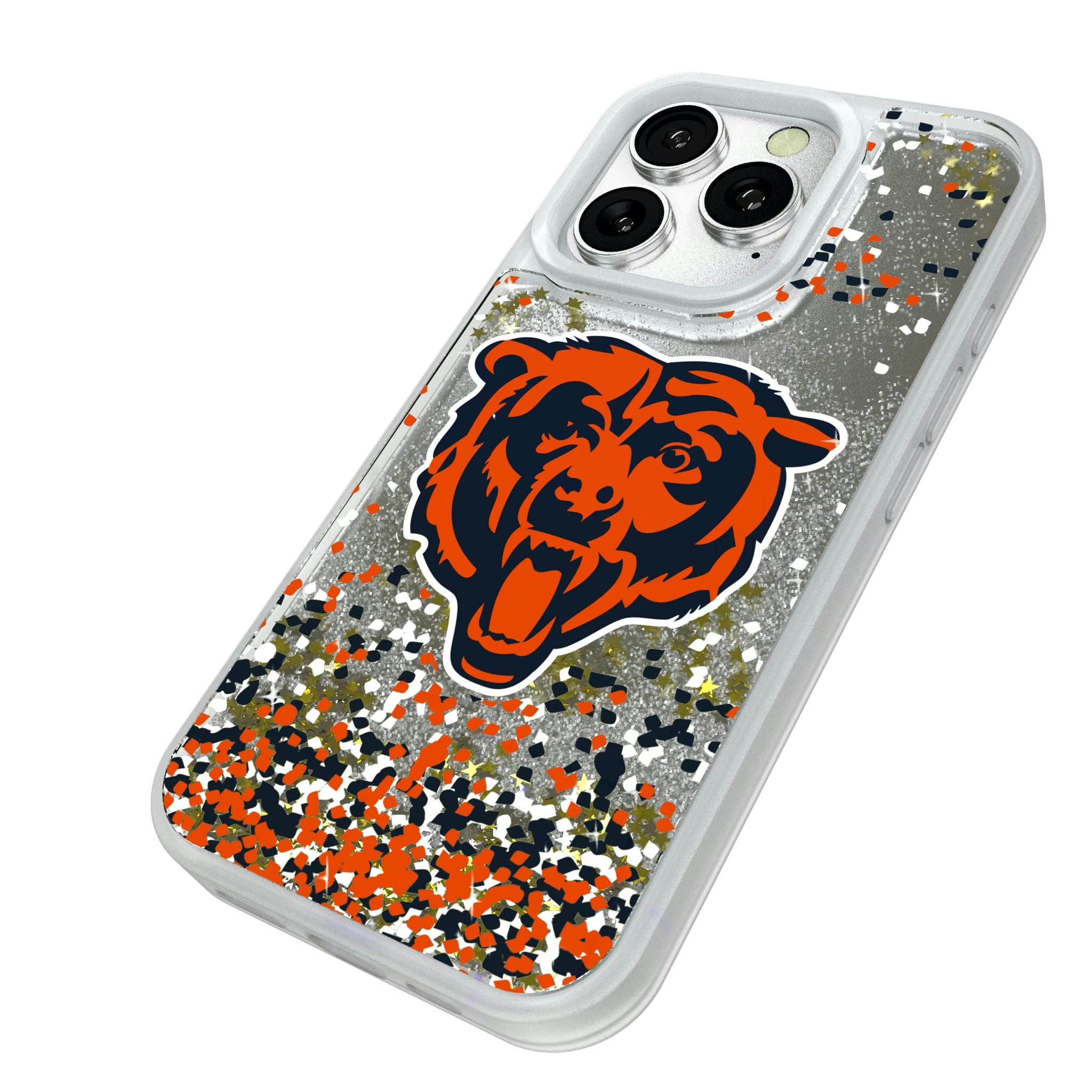 Chicago Bears Confetti iPhone Glitter Phone Case for Apple iPhone - Isometric View#Device_iPhone 16 Pro