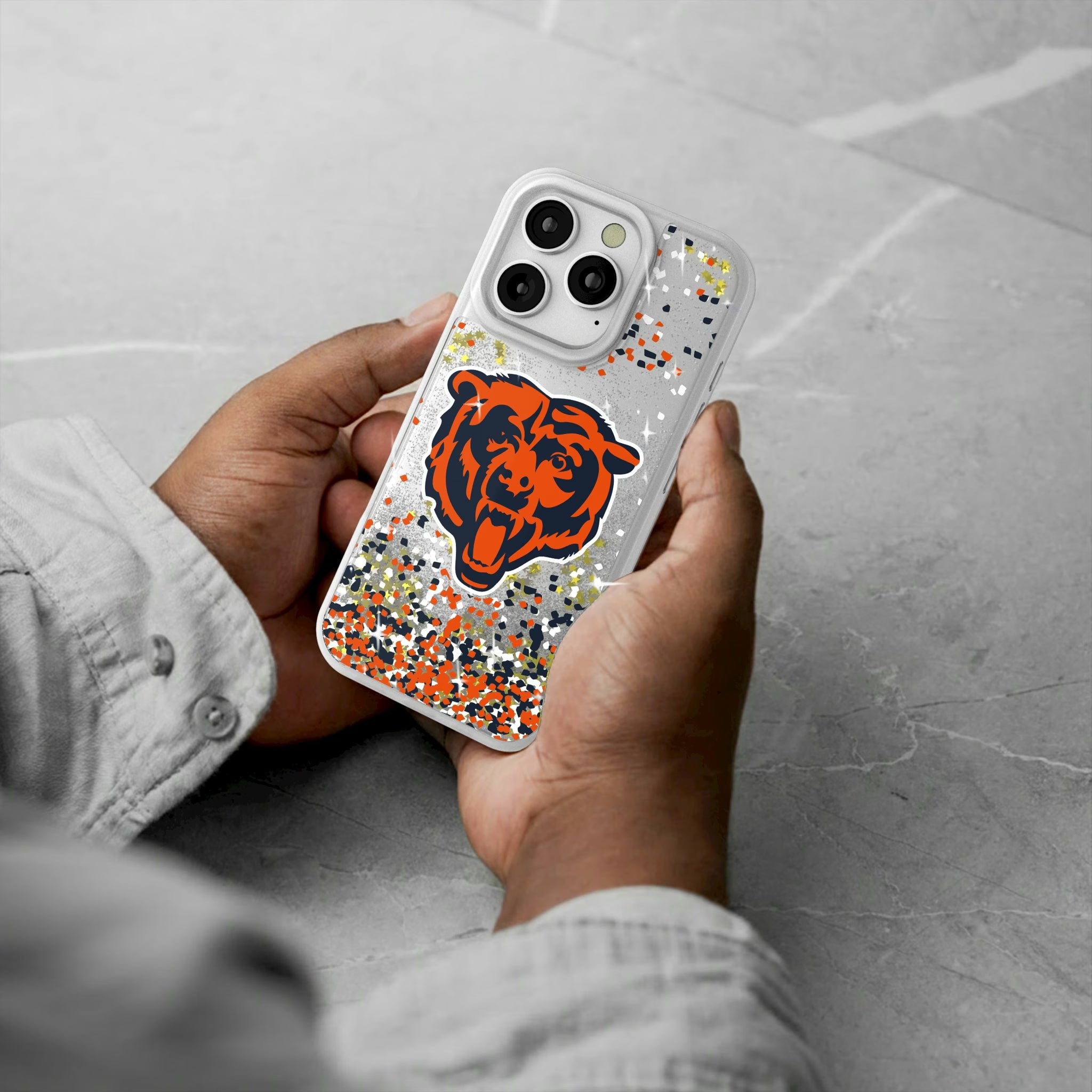 Chicago Bears Confetti iPhone Glitter Phone Case for Apple iPhone - Lifestyle#Device_iPhone 16 Pro
