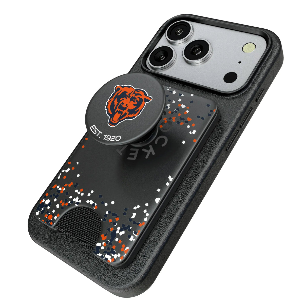 Chicago Bears Confetti Popsockets Wallet Magnetic - Isometric View