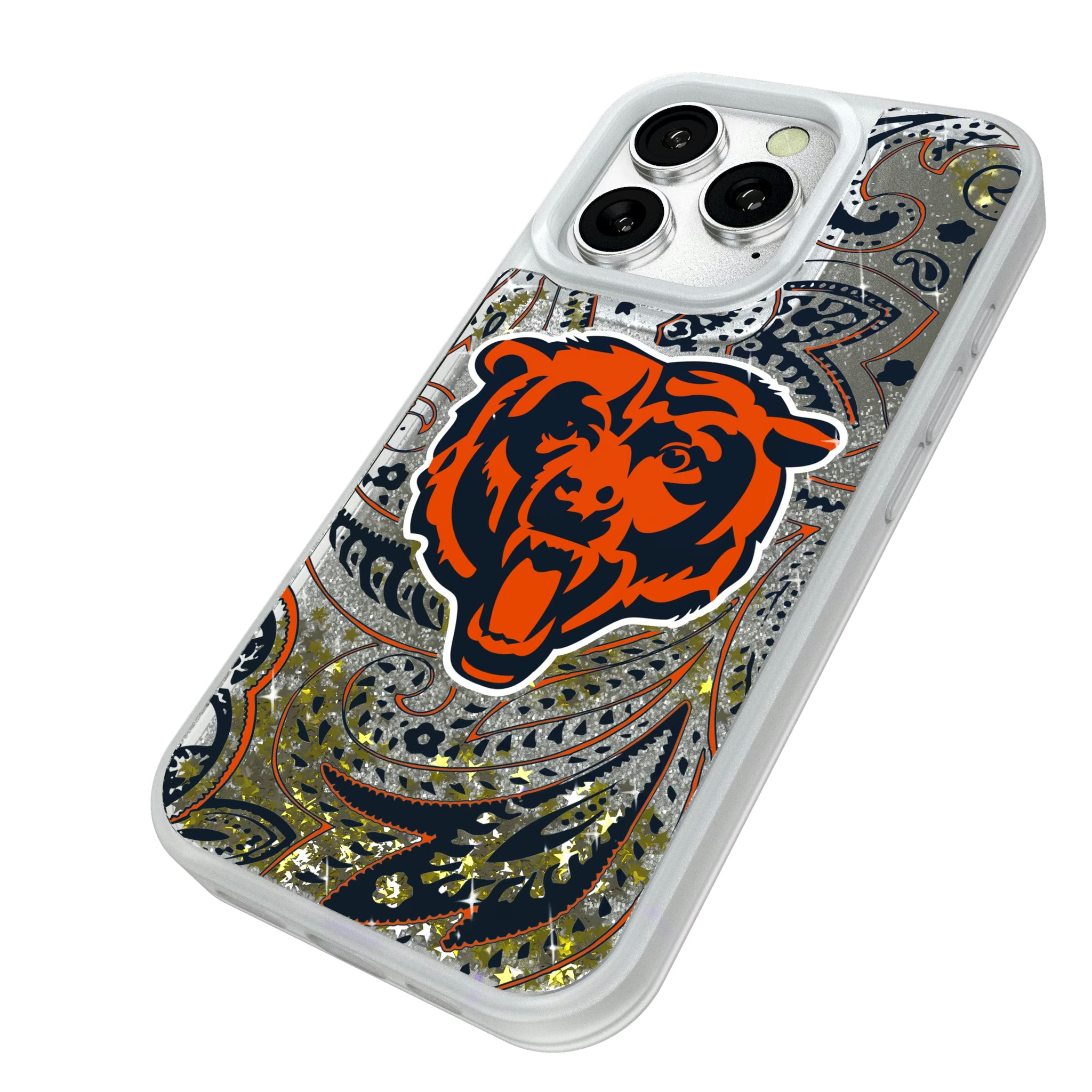 Chicago Bears Paisley iPhone Glitter Phone Case for Apple iPhone - Isometric View#Device_iPhone 16 Pro