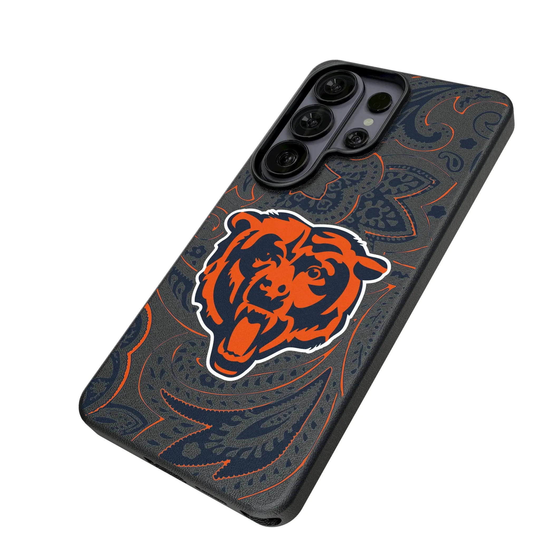 Chicago Bears Paisley Galaxy MagSafe Compatible Phone Case for Samsung Galaxy - Isometric View#Device_Galaxy S26 Ultra