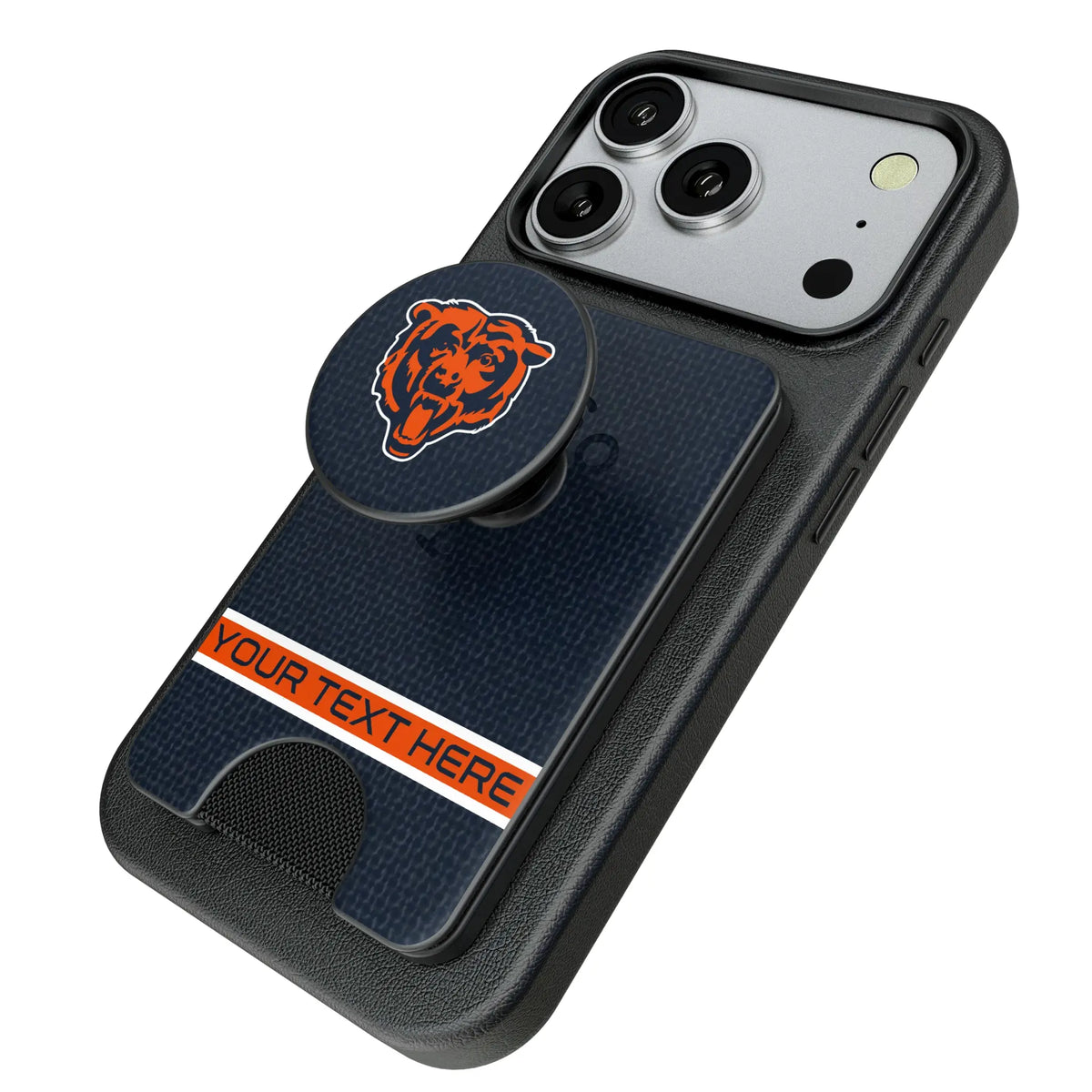 Chicago Bears Personalized Endzone Solid Popsockets Wallet Magnetic - Isometric View