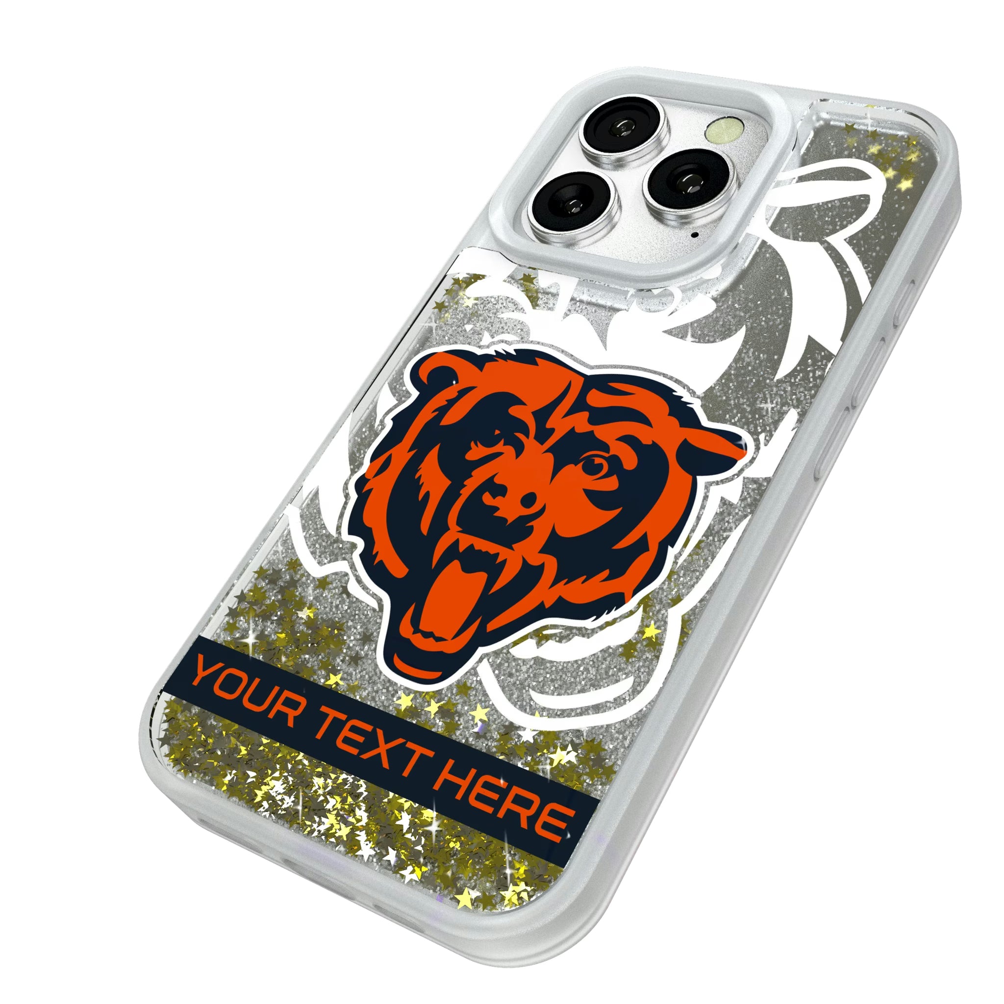 Chicago Bears Personalized Tilt iPhone Glitter Phone Case for Apple iPhone - Isometric View#Device_iPhone 16 Pro