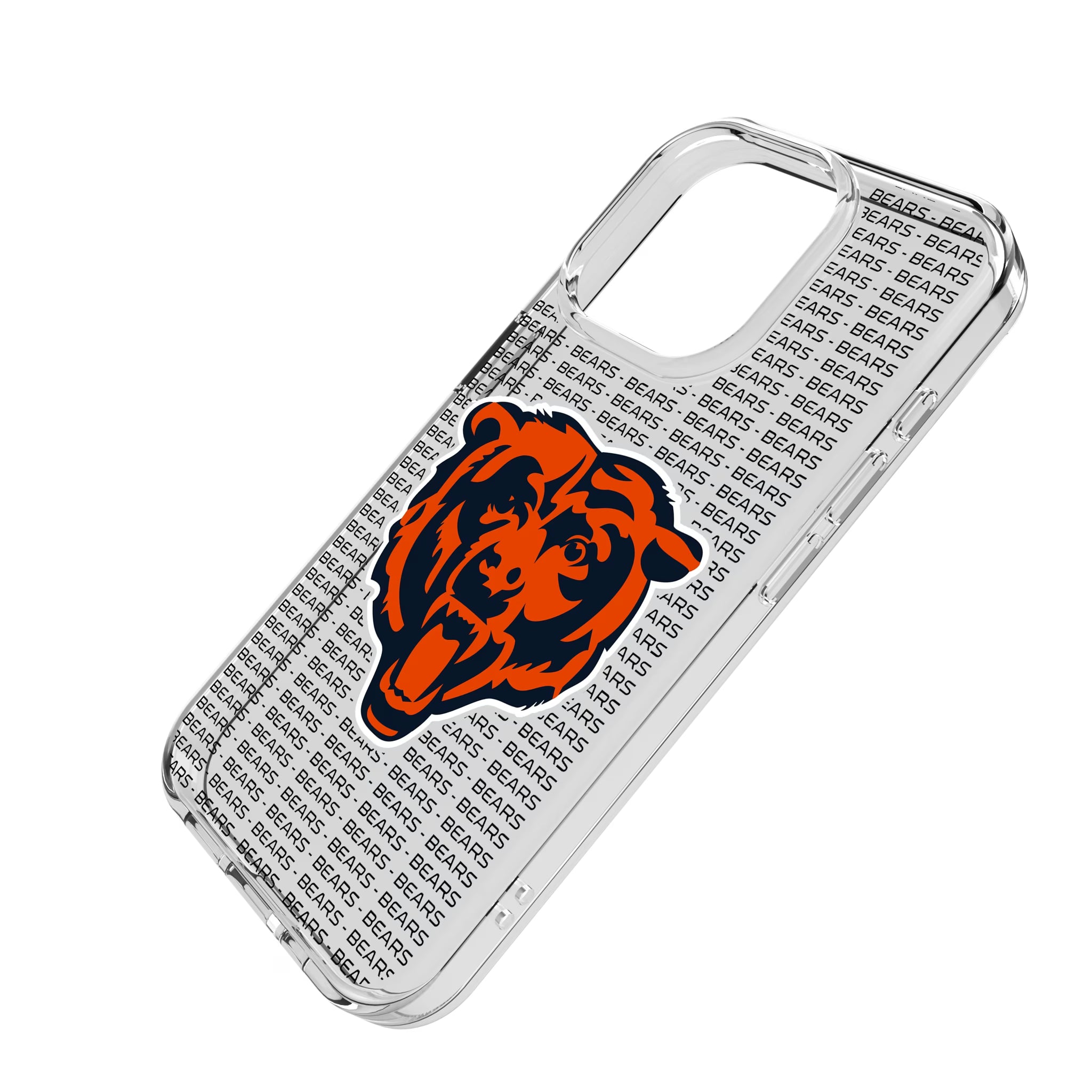 Chicago Bears Text Backdrop iPhone Clear Phone Case for Apple iPhone - Isometric View
