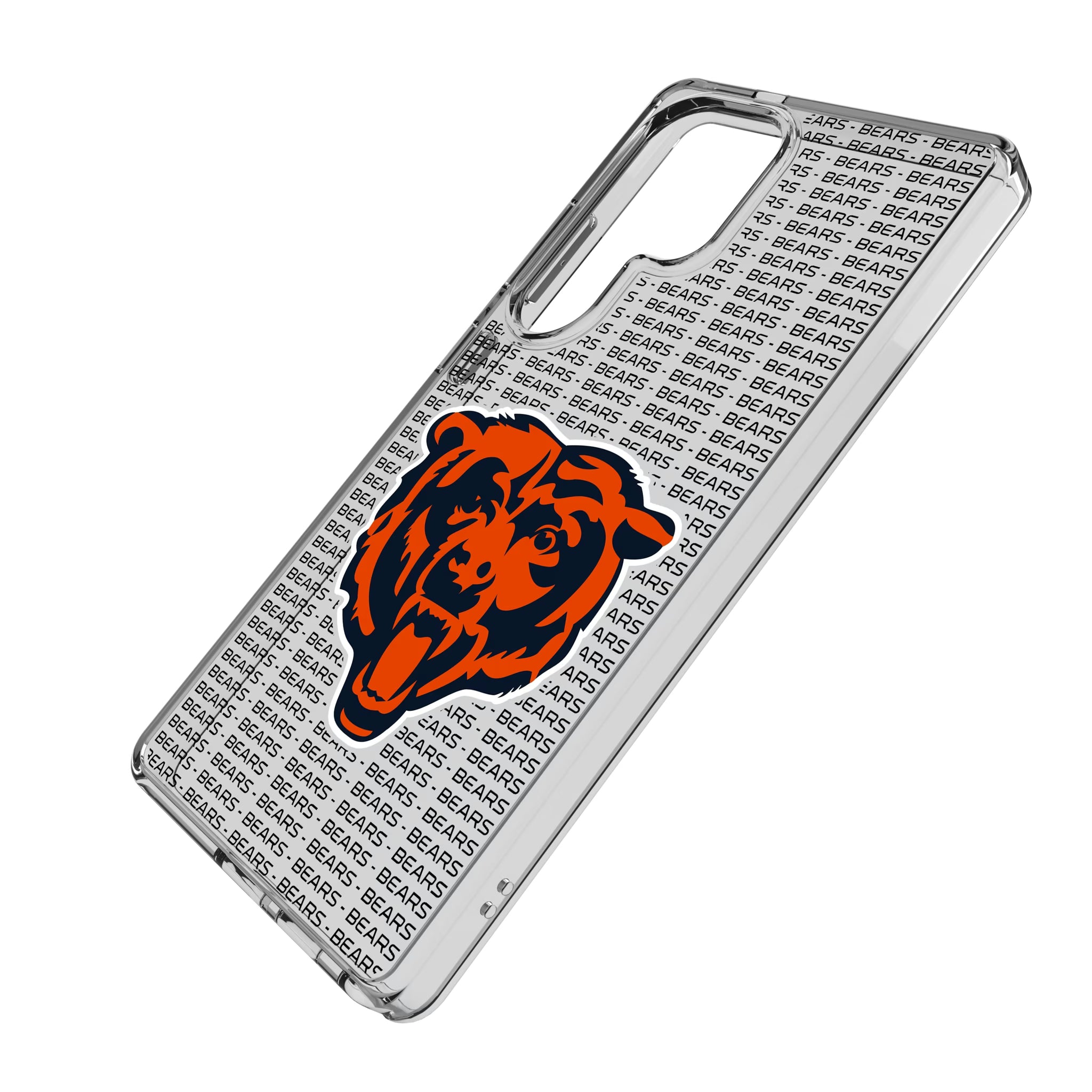 Chicago Bears Text Backdrop Galaxy Clear Phone Case for Samsung Galaxy - Isometric View