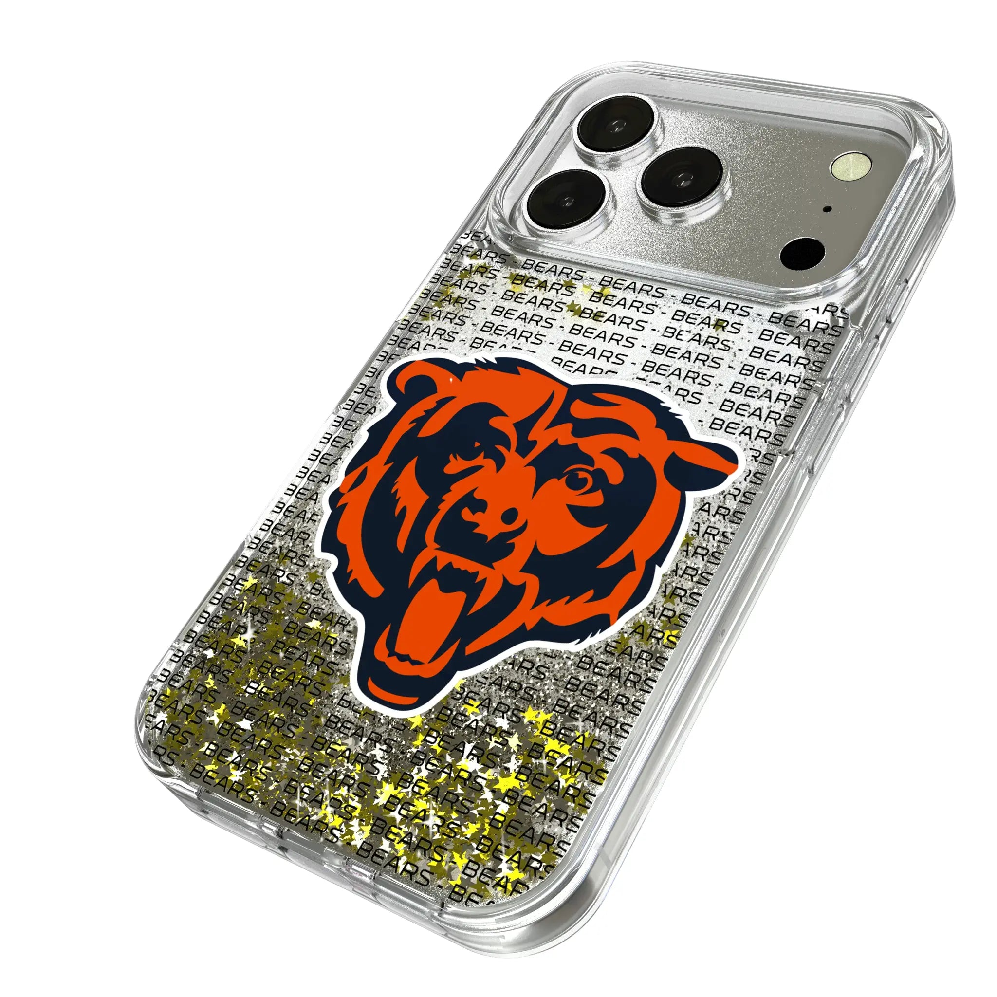 Chicago Bears Text Backdrop iPhone Glitter Phone Case for Apple iPhone - Isometric View