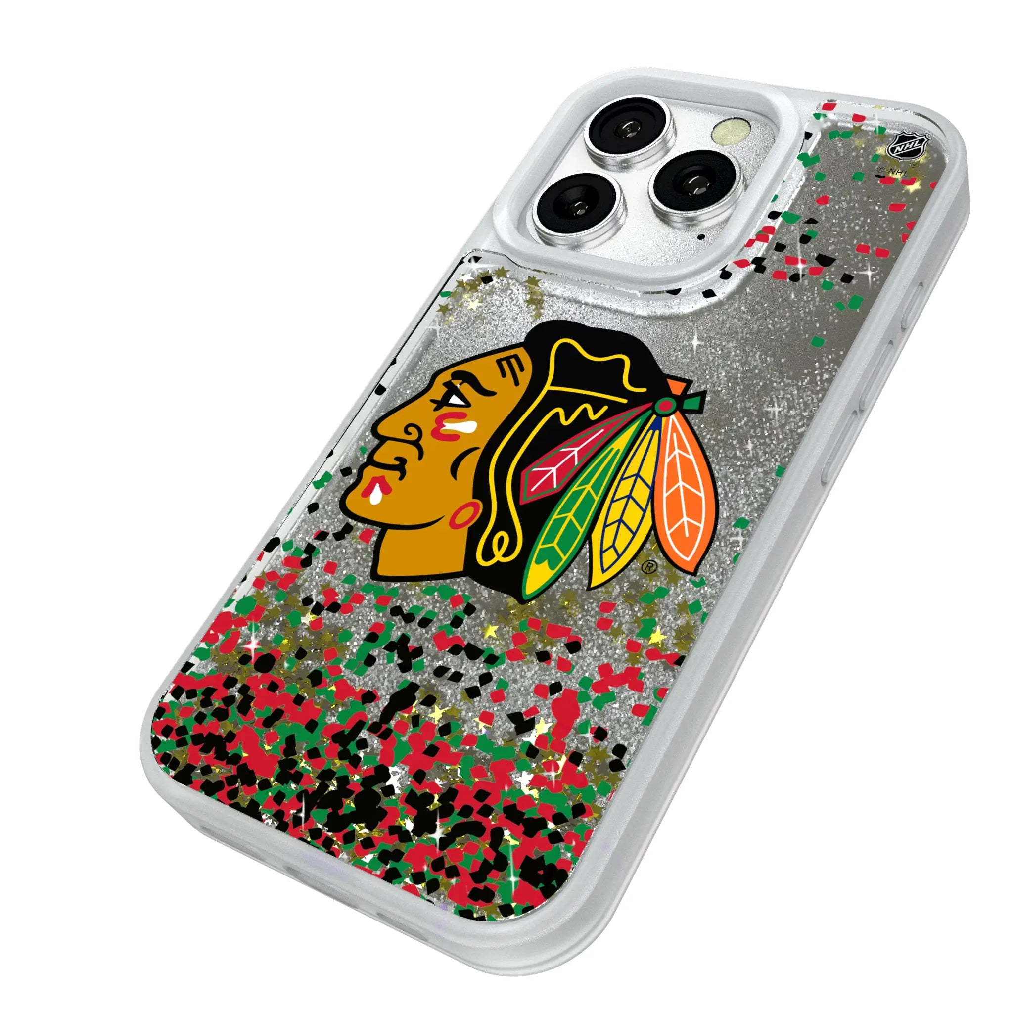 Chicago Blackhawks Confetti iPhone Glitter Phone Case for Apple iPhone - Isometric View