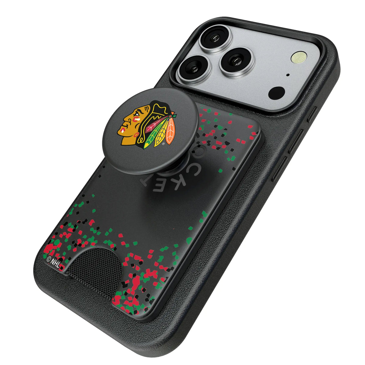 Chicago Blackhawks Confetti Popsockets Wallet Magnetic - Isometric View