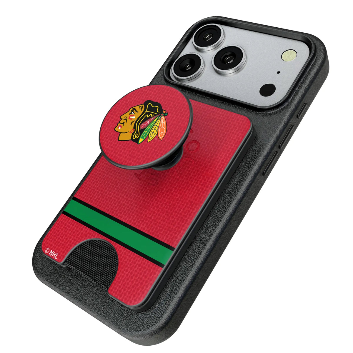 Chicago Blackhawks Endzone Solid Popsockets Wallet Magnetic - Isometric View