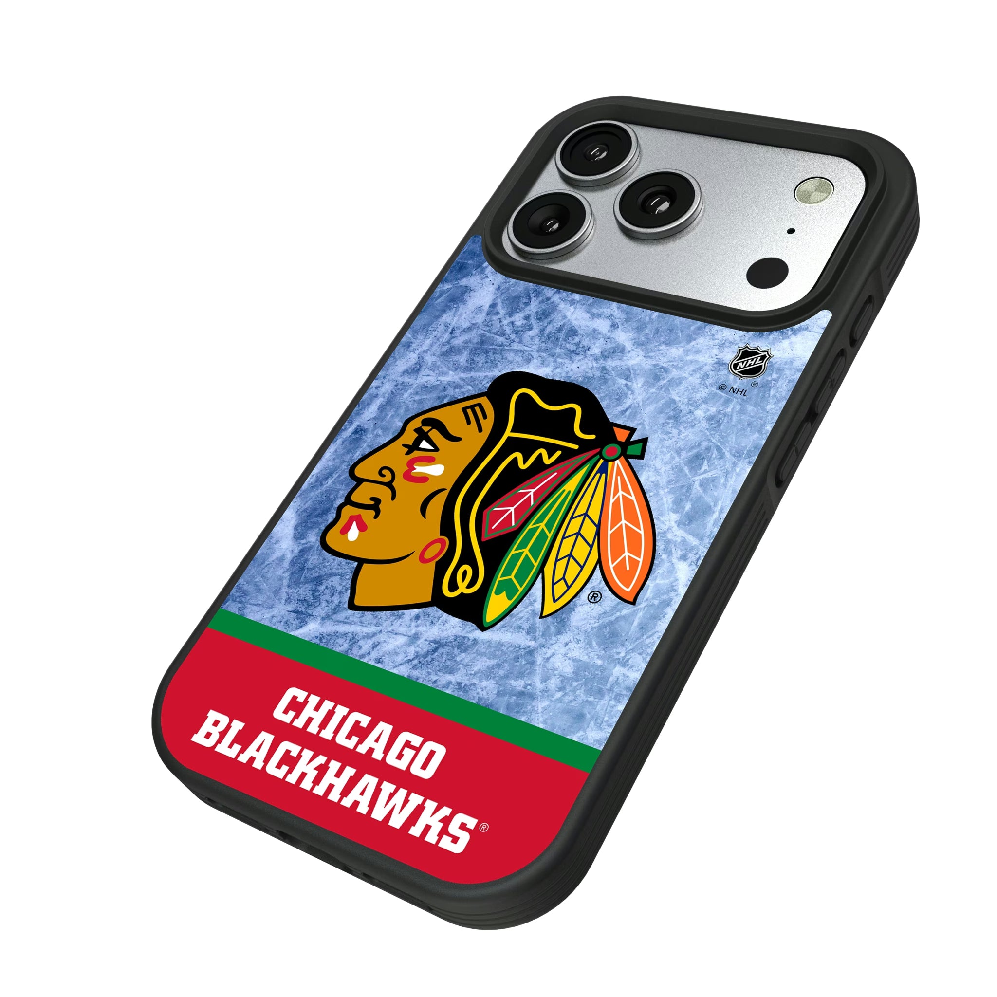 Chicago Blackhawks Ice Wordmark iPhone Bump Phone Case for Apple iPhone - Isometric View#Device_iPhone 17 Pro
